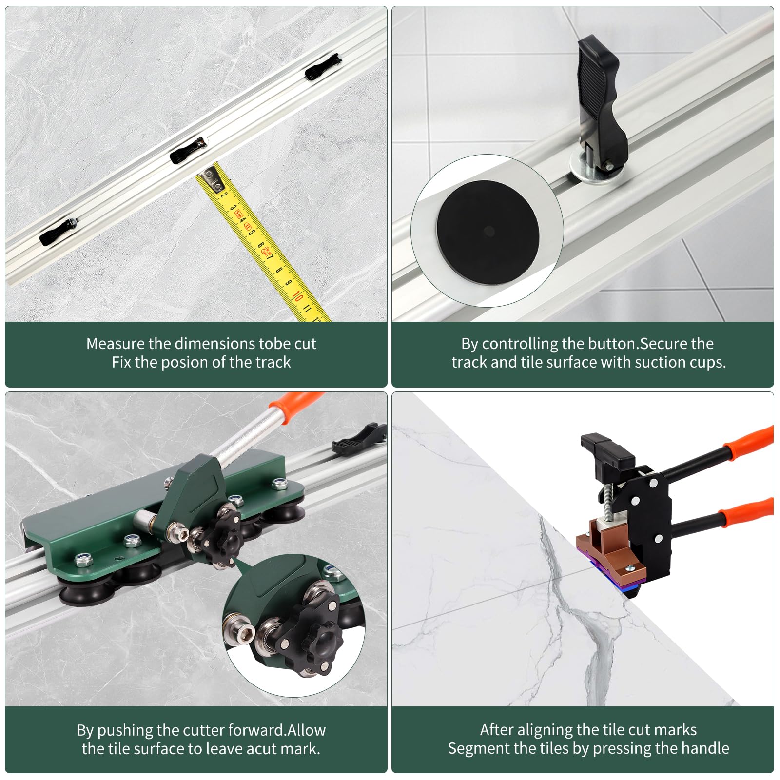 71-Inch Large Manual Tile Cutter - Heavy Duty Ceramic & Porcelain Tile Cutter with Built-in Suction Cups, Tile Pliers & 3 Push Knives - Cuts Up to 4.7-Inch Thick Tiles (Green) - Perfect for DIY Home Renovation, Bathroom & Kitchen Tile Installation