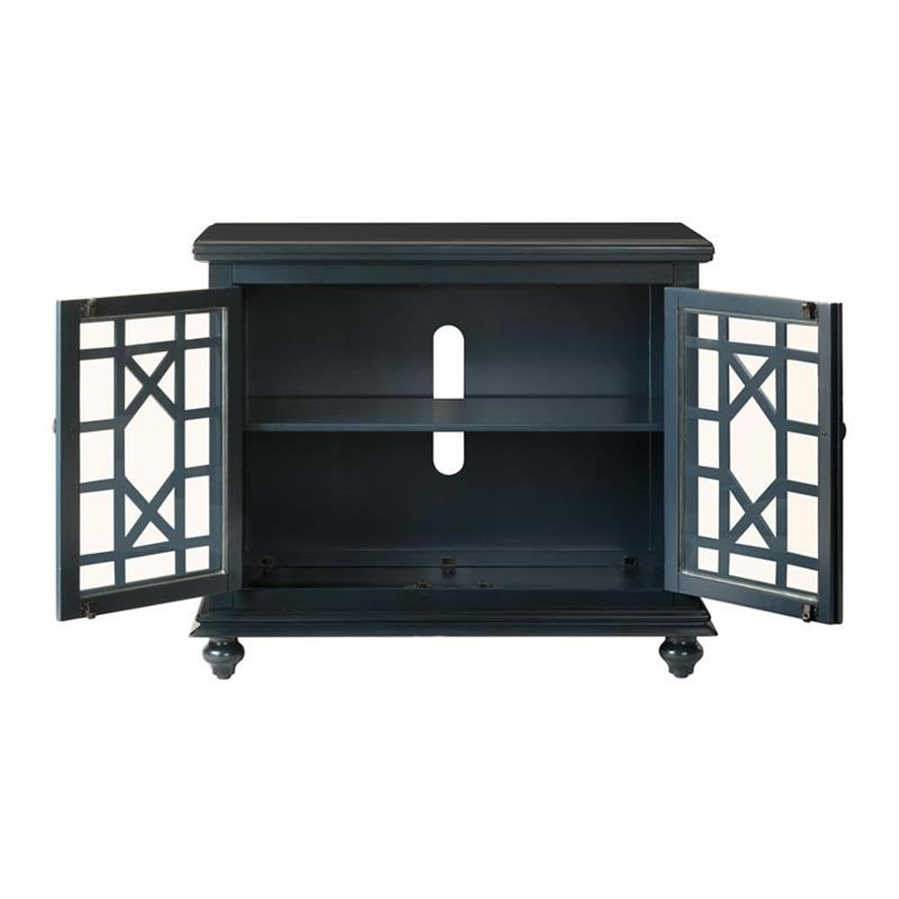 BOWERY HILL 38 Inch Traditional Wood TV Stand - Catalina Blue Finish for Living Room, Bedroom & Home Theater Entertainment Centers