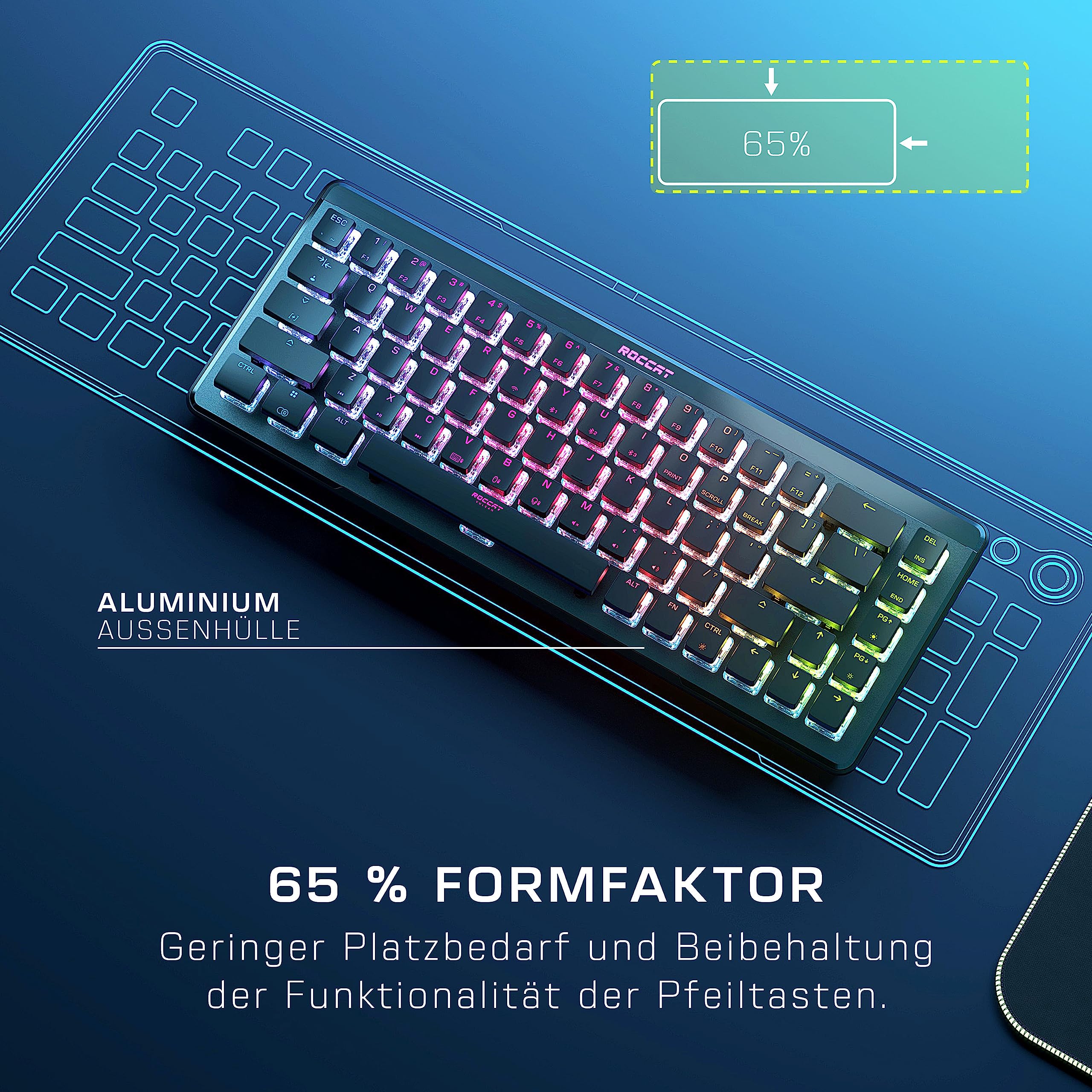 ROCCAT Vulcan II Mini Air 65% Wireless Mechanical Gaming Keyboard - Customizable RGB Lighting, Detachable Cable, Titan II Linear Switches, Aluminum Frame, Black - Perfect for Competitive Gaming & Esports