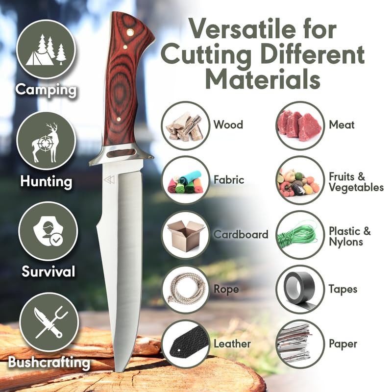 12 Inch Fixed Blade Hunting Knife with Sheath - Full Tang Survival Knife High Carbon 440C Stainless Steel - Outdoor Camping, Hunting & Bushcraft Essential Gear by Kratos ZF7