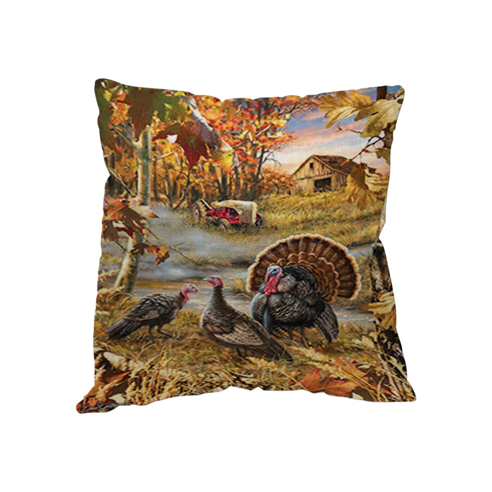 Yakuna Farm Turkey Throw Pillow Covers - Thanksgiving Tractor Barn House Design Square Cushion Covers for Sofa, Couch, Bed & Chair - Colorful Farmhouse Decor for Fall, Autumn and Holiday Season