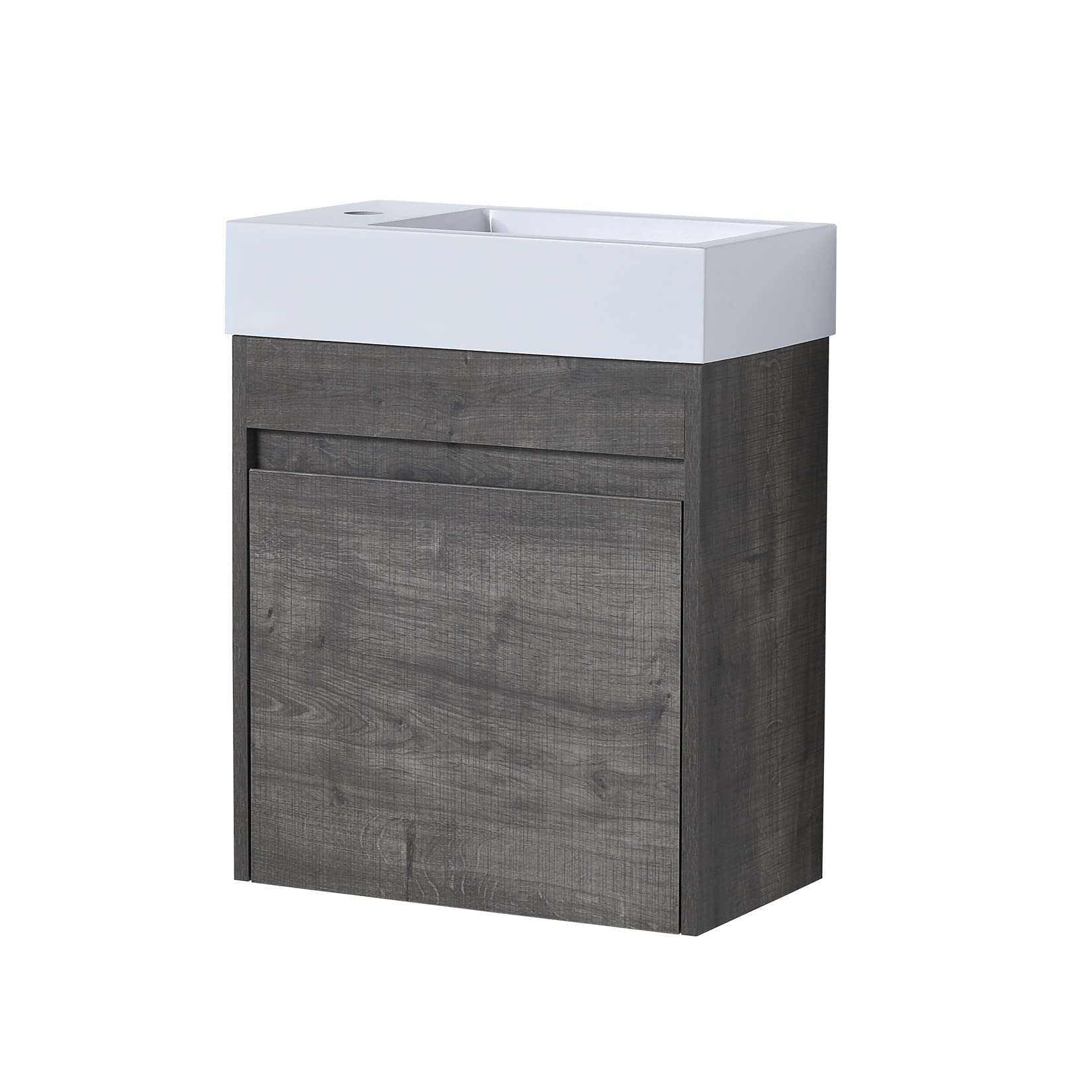 Modern 18-Inch Wall Mounted Bathroom Vanity Set with Sink Combo - Space-Saving Wood Hanging Cabinet with Resin Basin & Storage - Perfect for Small Bathrooms, Powder Rooms & Apartments (Grey)