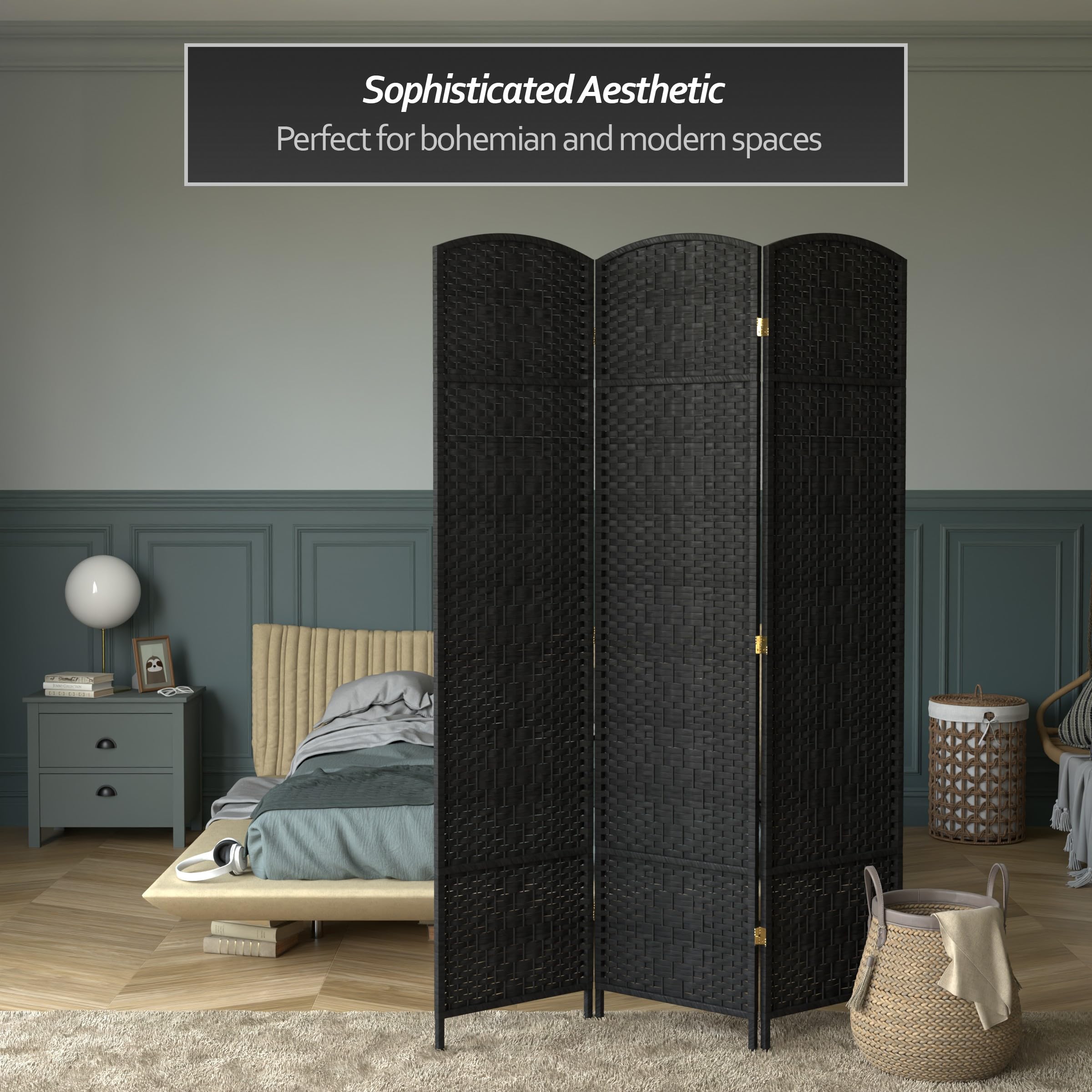Black 3-Panel Red Lantern FB-7OPDM-BLK-3P Room Divider Screen - Perfect for Home Office, Living Room & Bedroom Privacy Partition
