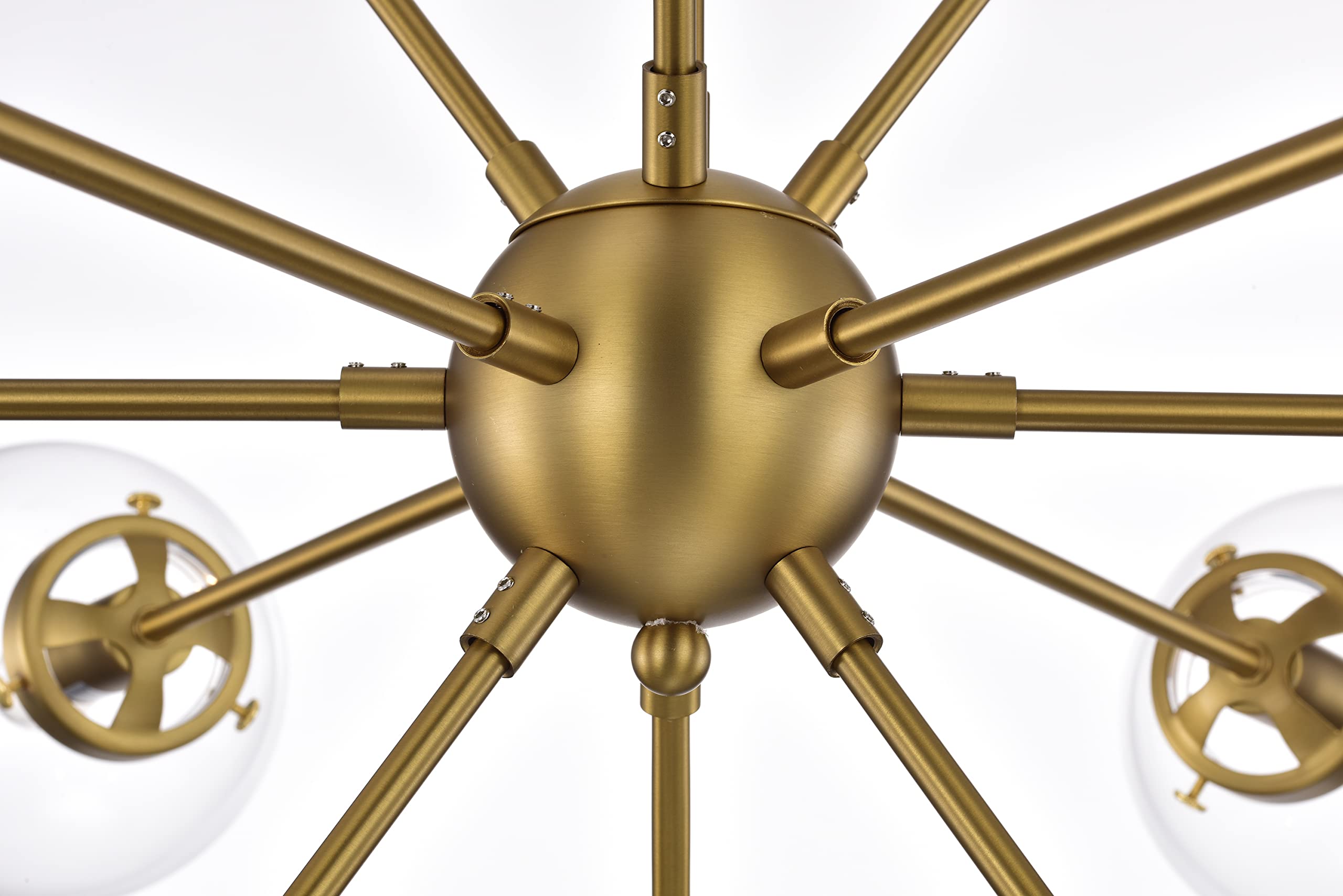 Tiffany Masakee 12-Light Sputnik Chandelier with Clear Glass Globe Shades - Brass & Gold Finish | Modern Dining Room Lighting for Restaurants & Luxury Homes