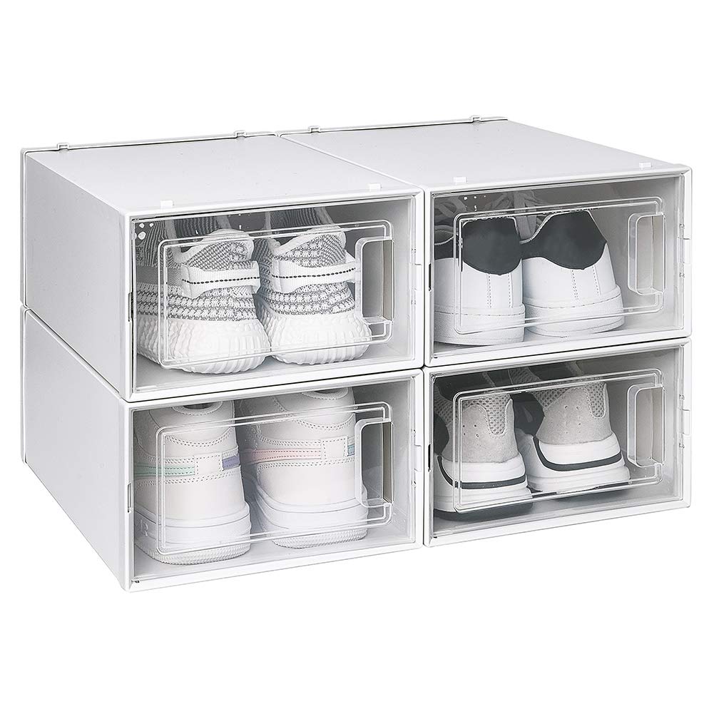 OnDisplay Clik Stackable Interlocking Shoe Box System - Standard White/White (Single Box) | Space-Saving Shoe Storage for Closet & Entryway Organization