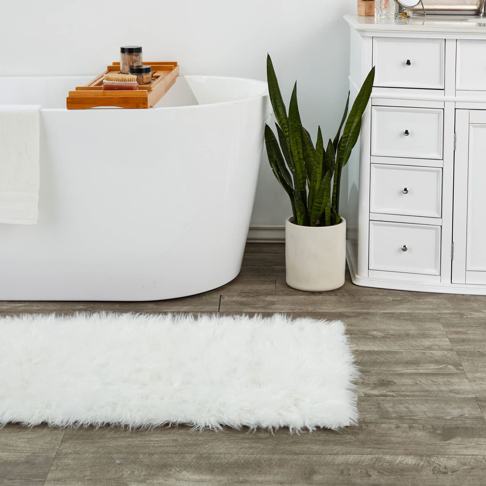 Luxury Soft Faux Sheepskin Fur Throw Rug - 2x6 Feet Shaggy Non-Slip Area Rug Runner for Living Room, Bedroom - Cozy Home Decor (White) - Perfect for Floor Mats, Sofa Cover, Nursery & Pet Bed