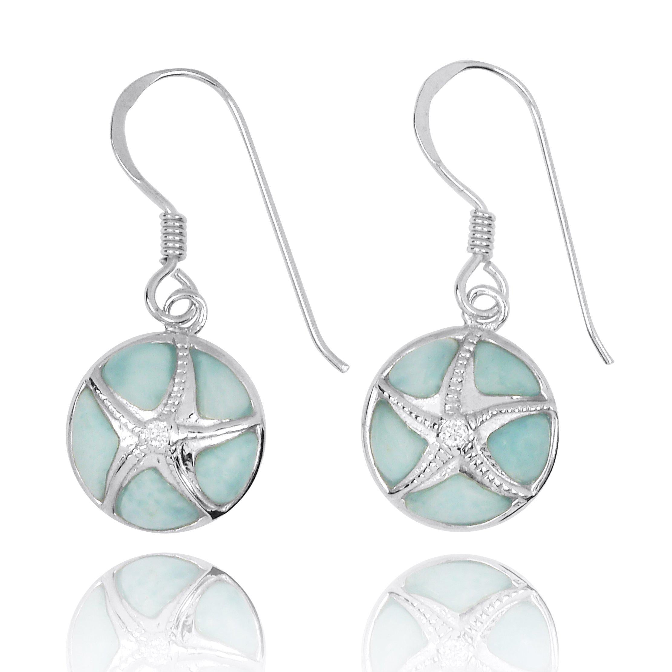 Handmade Caribbean Larimar Starfish Earrings - Genuine Blue Stone Jewelry for Women - Perfect for Beach Vacations & Summer Outfits