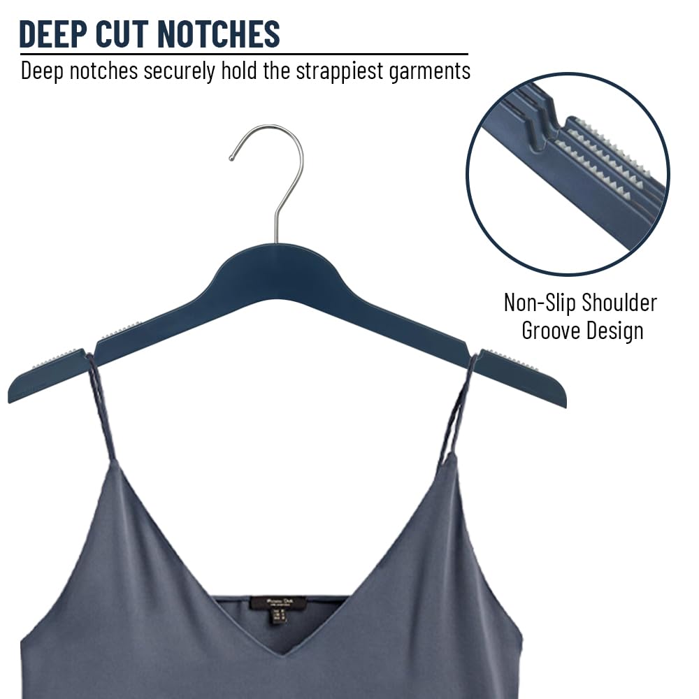 Elegant Slim Plastic Clothes Hangers - 36 Pack Navy Blue Non-Slip Hangers for Blouses, Shirts & Delicate Garments | Space Saving Closet Organization for Home & Retail Stores