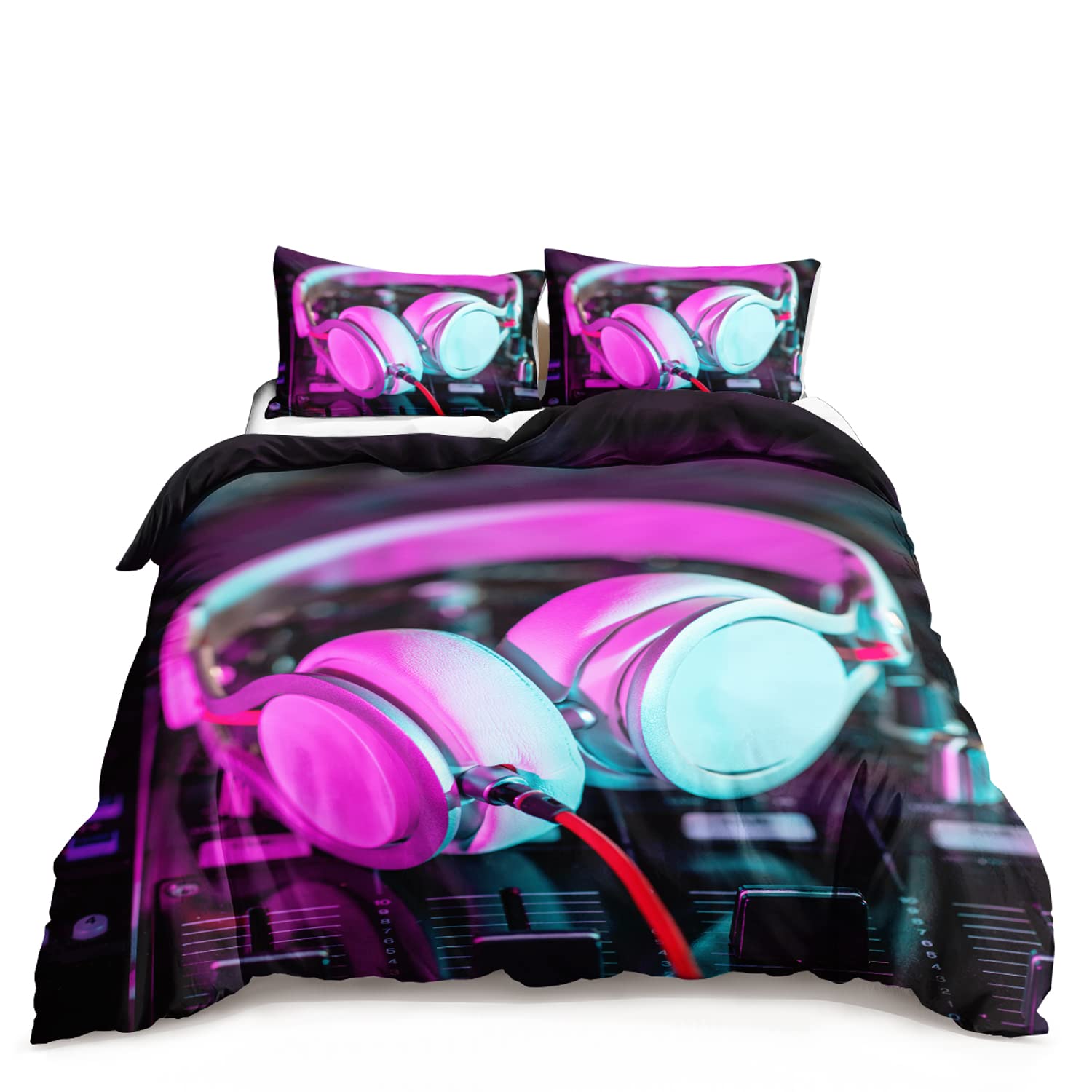 Bluetooth Headphones Comforter Set - Music Themed Duvet Cover for Kids & Teens, Gaming Bedding with Wireless Headphones for School, Home & Dorm Room Decor