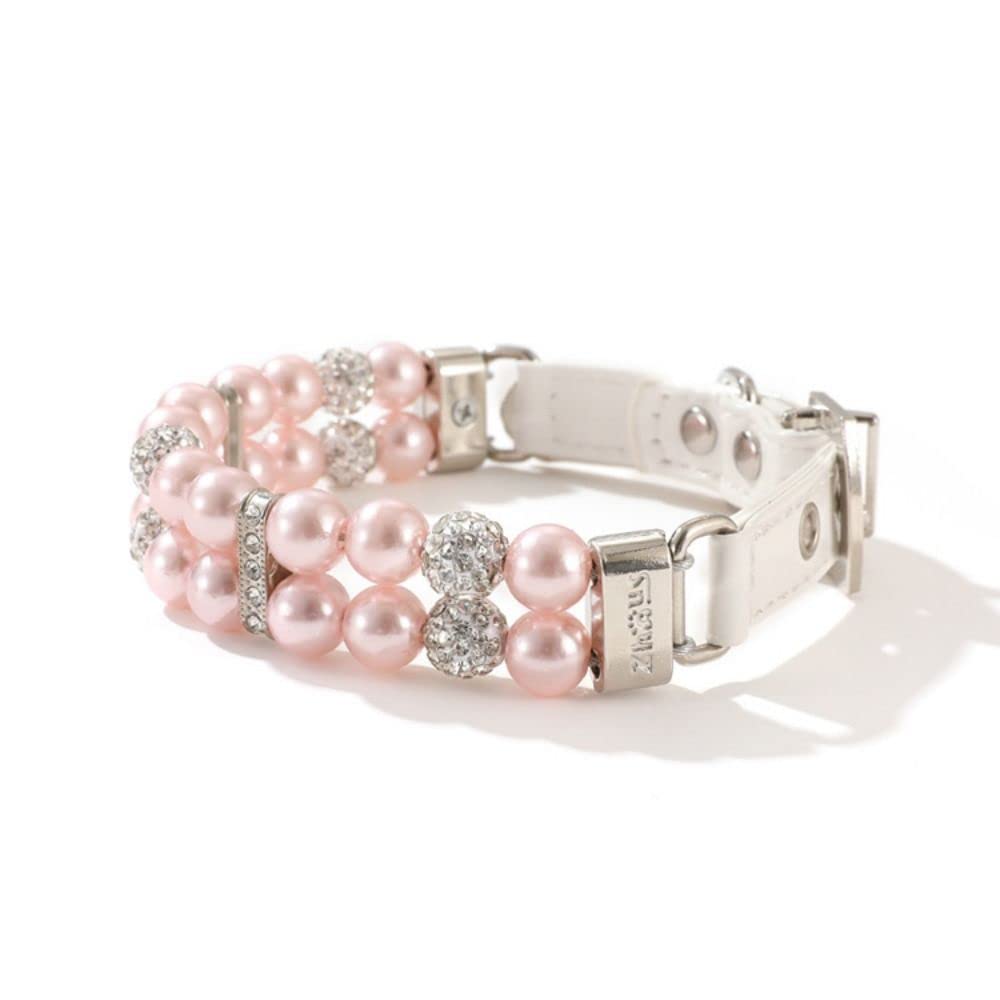 Elegant Adjustable Rhinestone & Artificial Pearl Pet Collar for Cats & Dogs - Stylish Choker Necklace Accessory in Pink (Size M) - Perfect for Parties, Photos & Everyday Wear