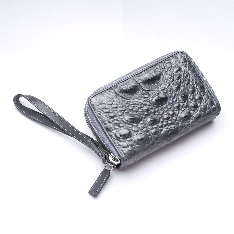 Luxury Gray Crocodile Leather Wallet for Men - Slim RFID Blocking Bifold Wallet with Money Clip - Perfect for Business, Travel & Everyday Use