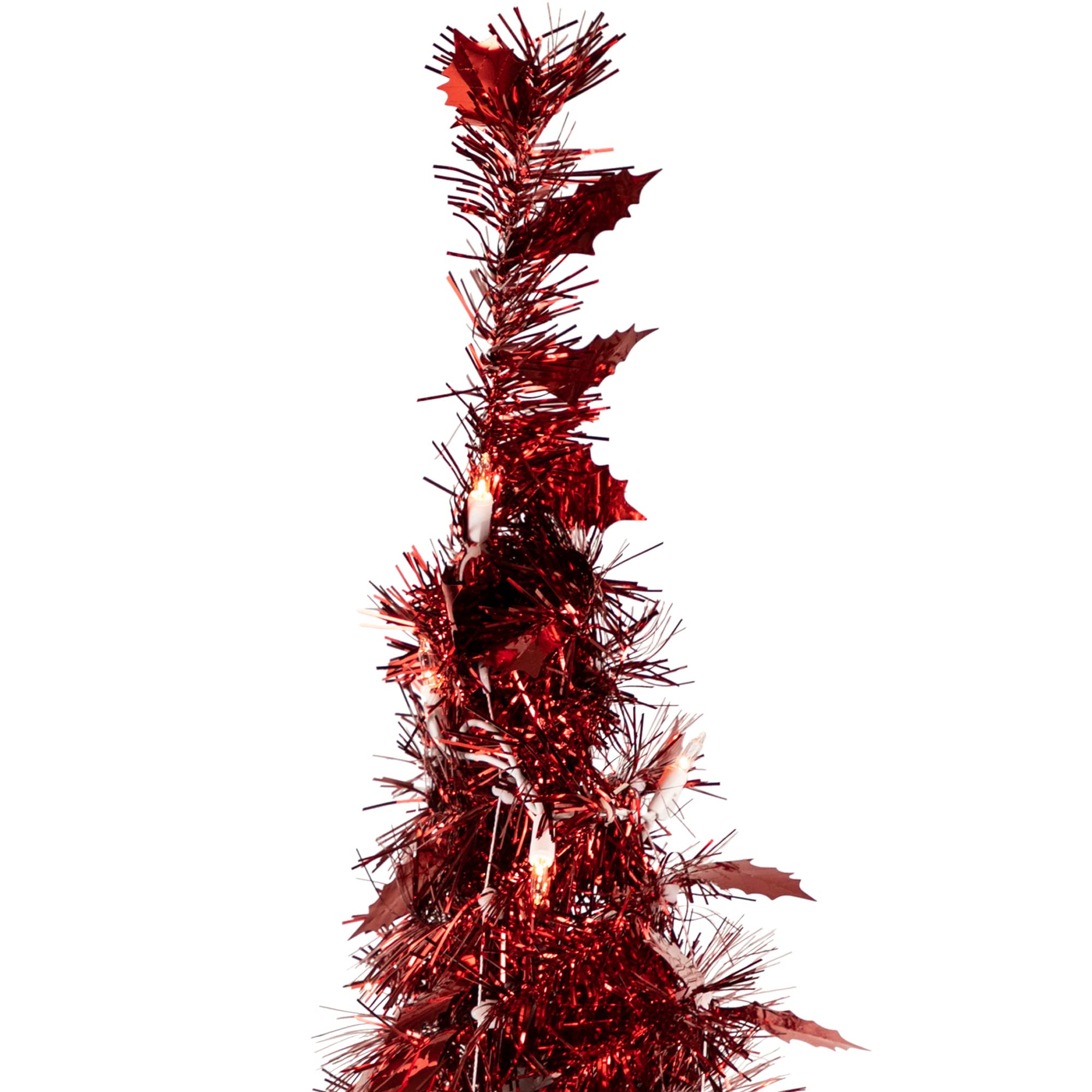 6ft Pre-Lit Red Tinsel Artificial Christmas Tree with Clear Lights - Sparkling Holiday Decor for Home, Office & Party Decorations