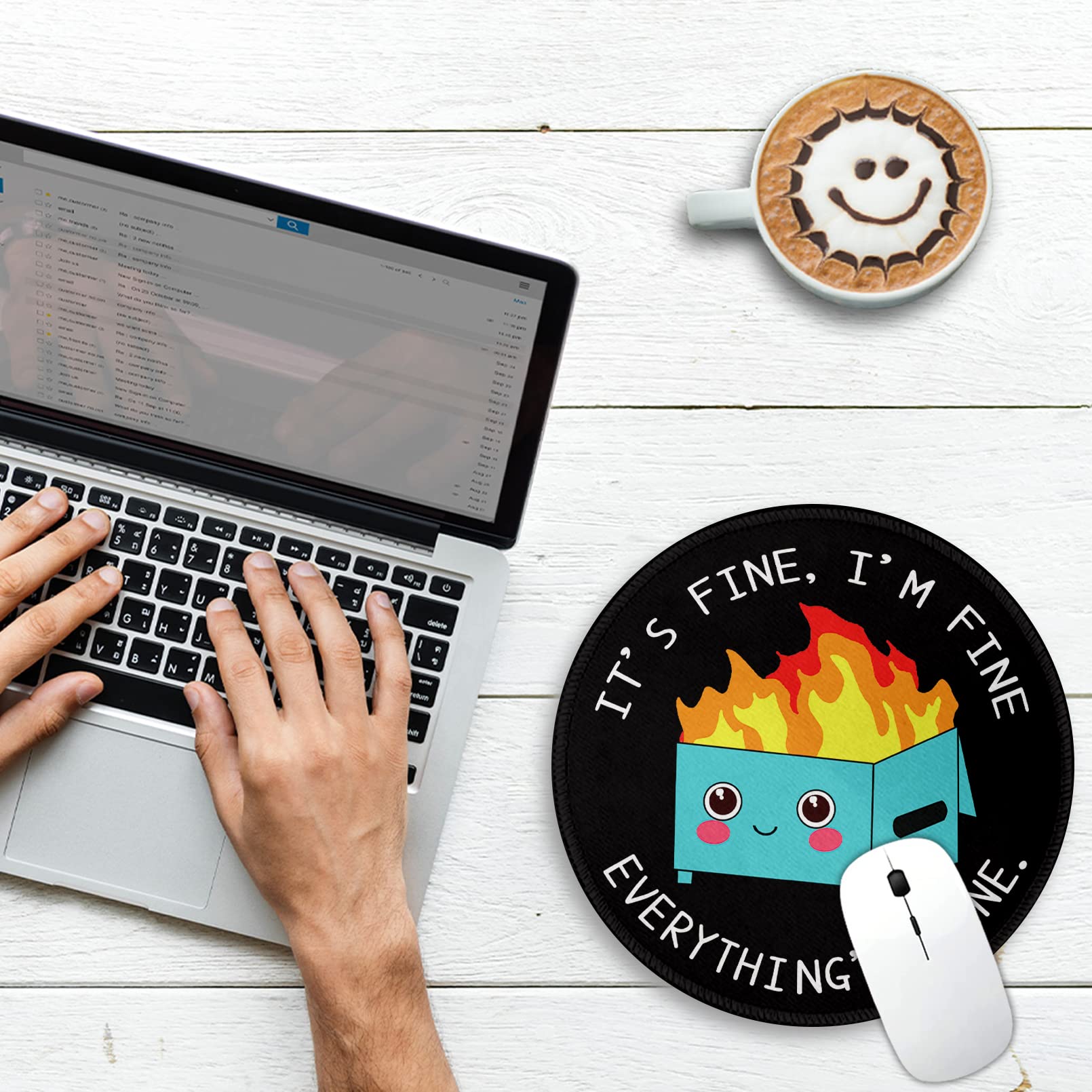 Funny Dumpster on Fire Round Mouse Pad 8.6 x 8.6 Inch - Non-Slip Rubber Base with Stitched Edge for Gaming & Office Use - Cute Desk Accessory for Home & Work - Perfect for Stress Relief & Humor in Daily Life