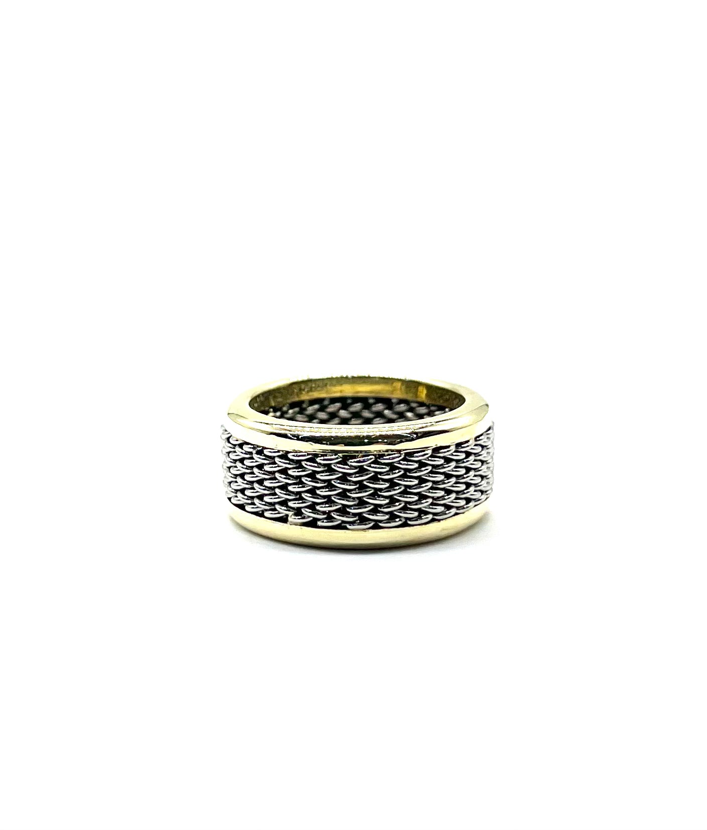 18K Gold Border & Platinum Mesh Band Ring - Elegant Wedding, Engagement, and Anniversary Jewelry for Women - Perfect for Special Occasions and Everyday Luxury