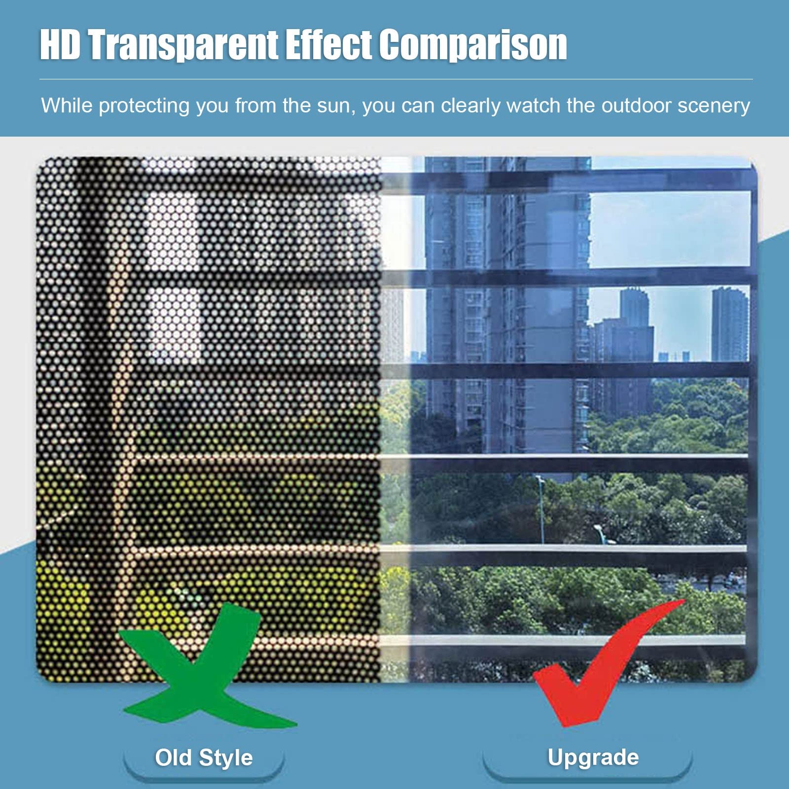 Blue One-Way Mirror Sun Shade Roller Blind with Suction Cups - Anti-UV Portable Window Cover Curtain for Home, Office & Car (83x150cm/32.6x59in) - Perfect for Privacy, Sun Protection & Temperature Control