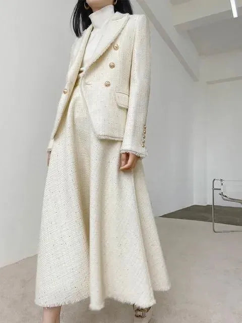 Elegant White Tweed Skirt Suit for Women - Professional Office Wear & Formal Business Attire | Perfect for Business Meetings, Interviews, and Corporate Events
