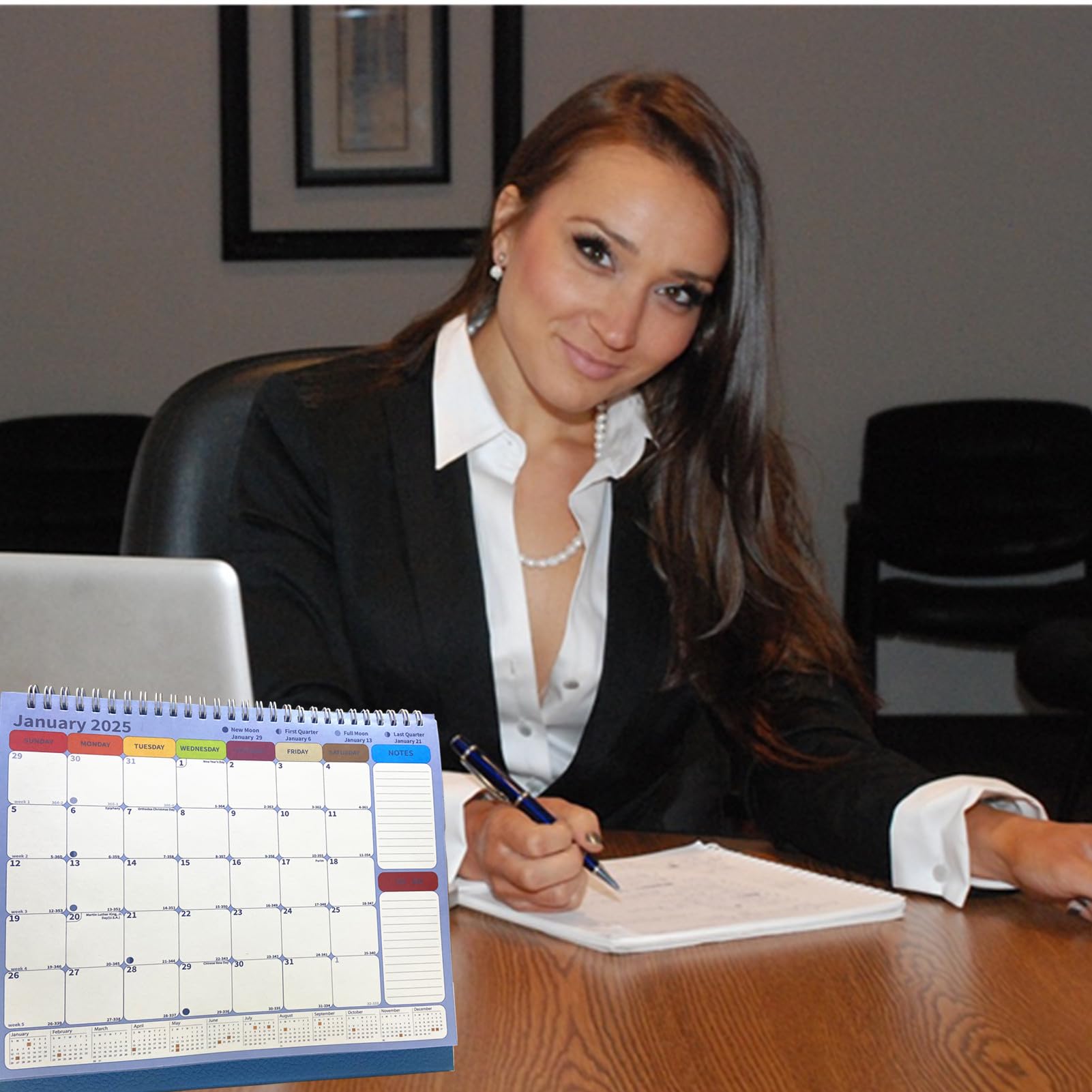 2025 Small Standing Flip Desk Calendar - January to December with To Do List, Julian Dates & US Holidays | Moon Phases Tracking | Perfect for Office, Home & School Organization