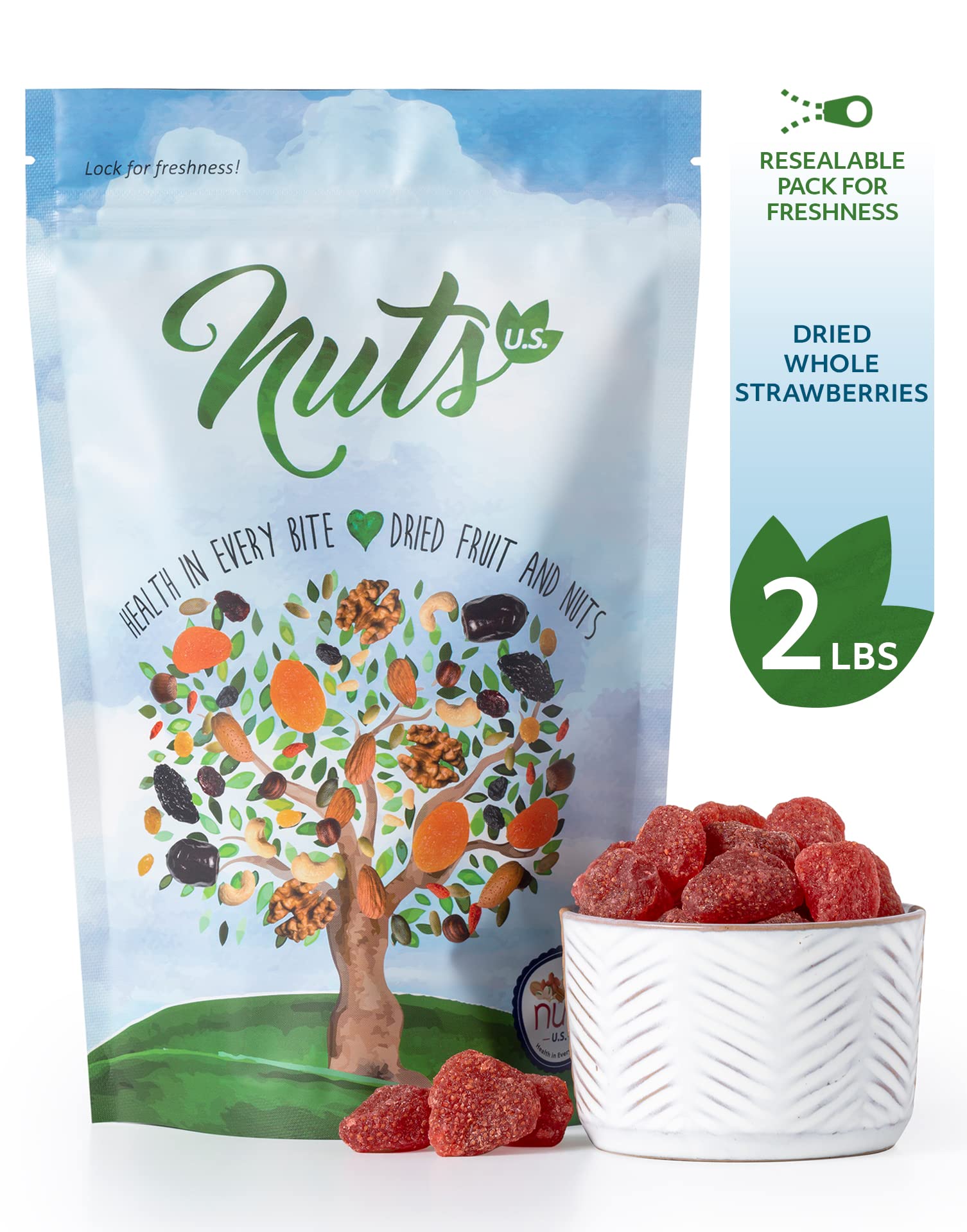 Sweet & Dehydrated Whole Candied Strawberries - Non-GMO Dried Fruit Snacks in Resealable Bag (2 LBS) - Perfect for Baking, Trail Mix & Healthy Snacking
