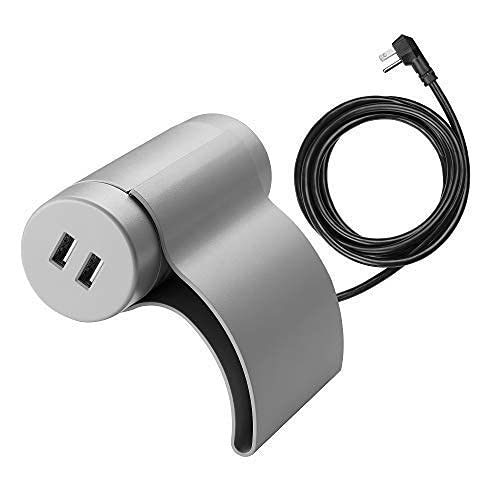 Link2Home 10ft Extension Cord with 2 USB Ports (3.1A) & 1 Outlet - Low Profile Plug for Sofa/Behind Furniture - Light Grey Power Strip for Home, Office & Charging Devices