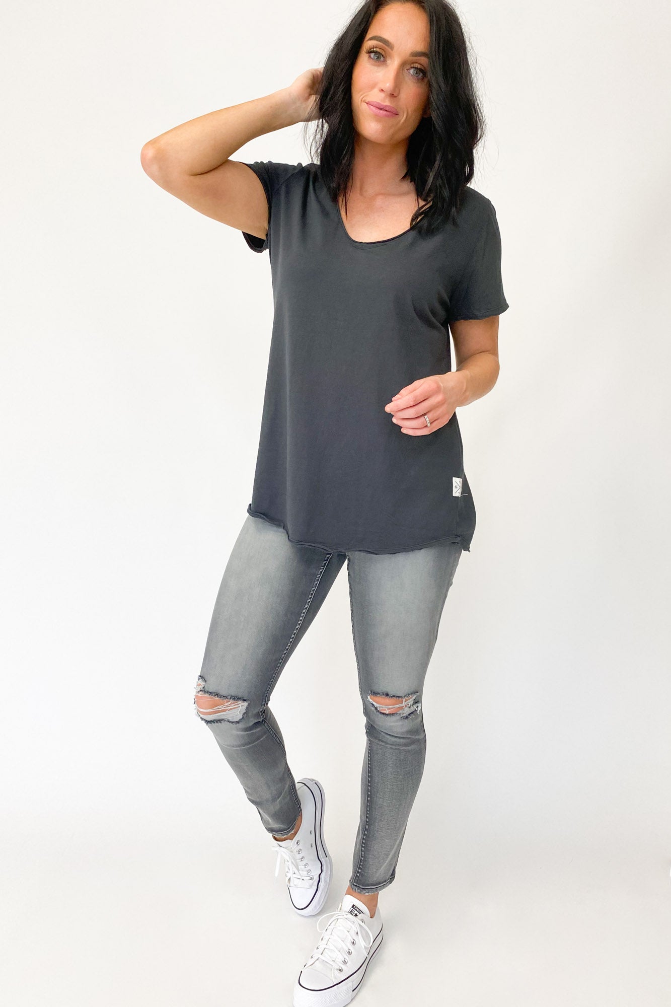 Elm Fundamental V-Neck T-Shirt for Men - Soft Washed Black Cotton Tee - Casual Wear, Layering & Everyday Outfits