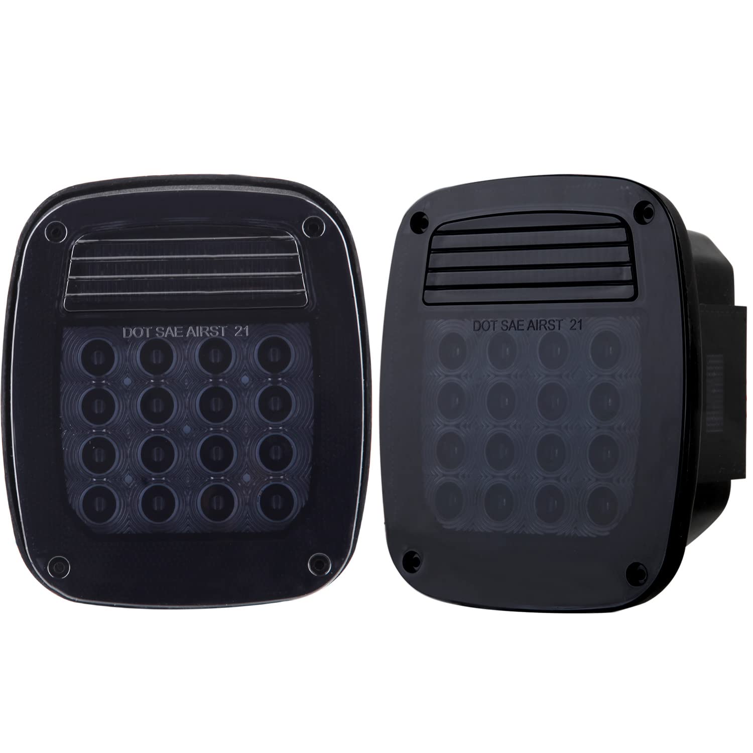 2Pcs Smoked Rear Square LED Tail Lights - Red Stop Turn Signal Brake Lamps with Side Markers - Replacement for 1979-2006 Jeep Wrangler TJ YJ CJ-5 CJ-7 - Perfect for Off-Roading & Night Driving Safety