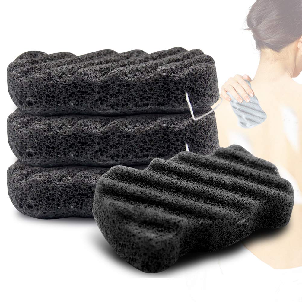 Konjac Sponge Set of 4 - Natural Bamboo Charcoal Facial & Body Exfoliator for Deep Cleansing - Gentle Skin Scrubber for Men & Women - Perfect for Daily Face Wash & Body Care Routine (4 Pack)