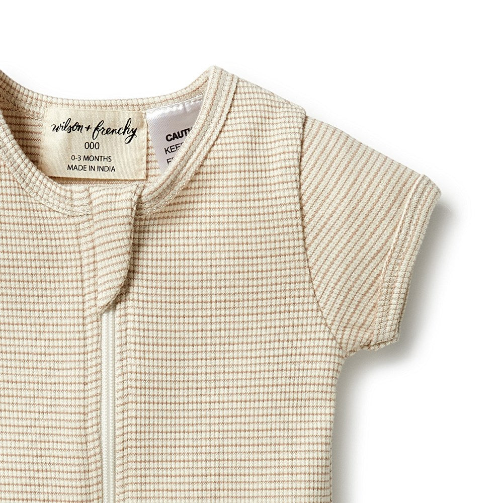 Organic Cotton Striped Rib Zipsuit for Baby - Soft & Comfortable One-Piece Outfit for Newborns, Infants & Toddlers - Perfect for Playtime, Sleepwear & Everyday Wear