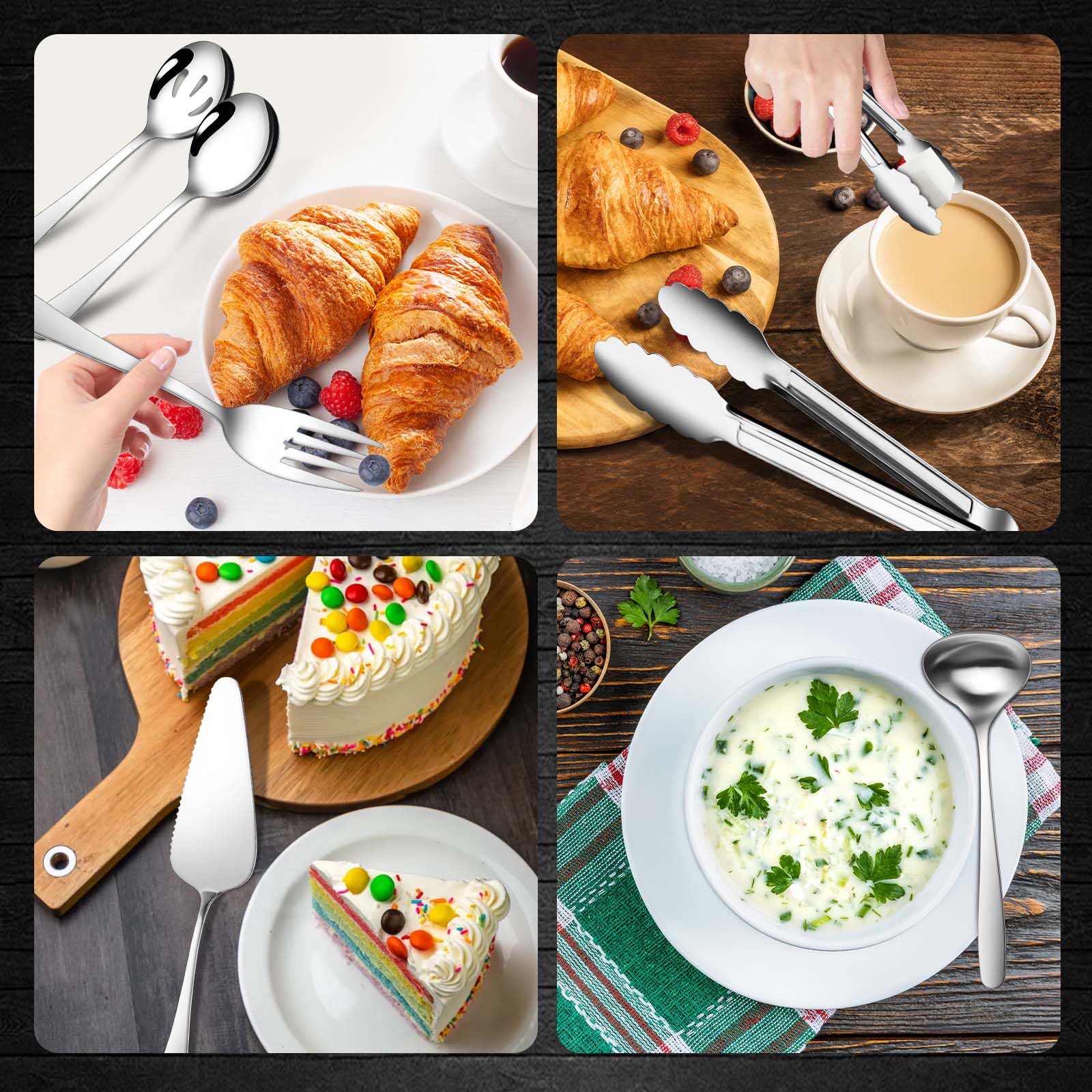 12-Piece Stainless Steel Serving Set - Large Spoons, Forks, Tongs, Ladle, Cake Server & Appetizer Tongs for Buffet Catering & Party Serving | Dishwasher Safe & Rustproof | Perfect for Weddings, BBQs, and Holiday Gatherings