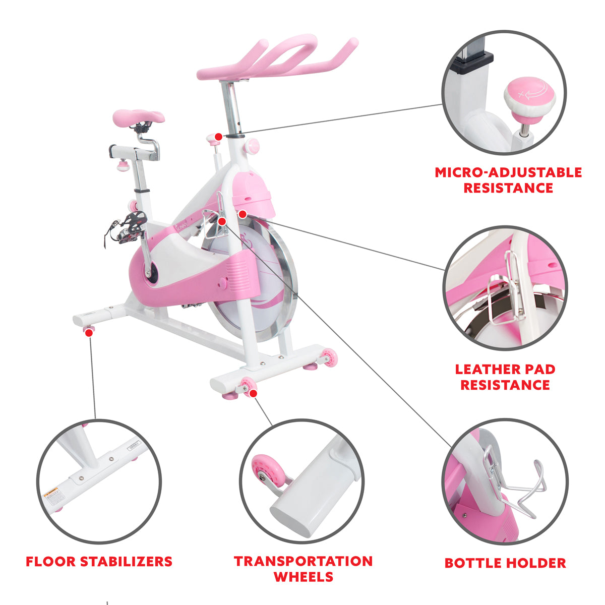 Premium Pink Belt Drive Exercise Bike - Quiet Indoor Cycling Trainer for Home Gym & Cardio Workouts - Perfect for Spin Classes, Weight Loss & Fitness Training