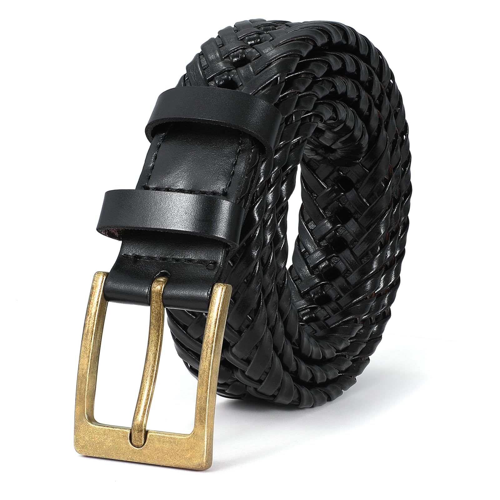 Braided Leather Belt for Men - Handwoven Genuine Leather Belt with Alloy Buckle - Casual, Jeans & Golf Wear - Perfect Gift for Him - Ideal for Office, Outdoor & Daily Use