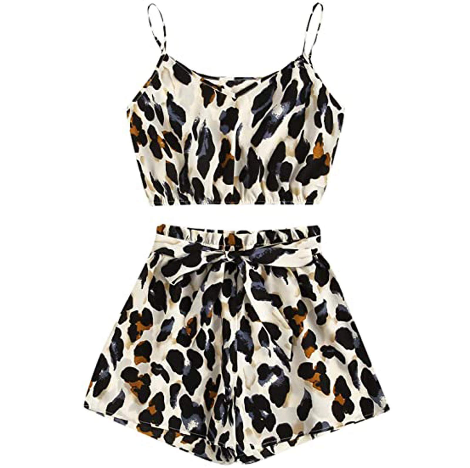 Women's Casual Sleeveless Two-Piece Outfit - Cami Top & Shorts Set | Summer Fashion, Lounge Wear, Basketball Pants | Perfect for Workout, Yoga, Beach & Street Style