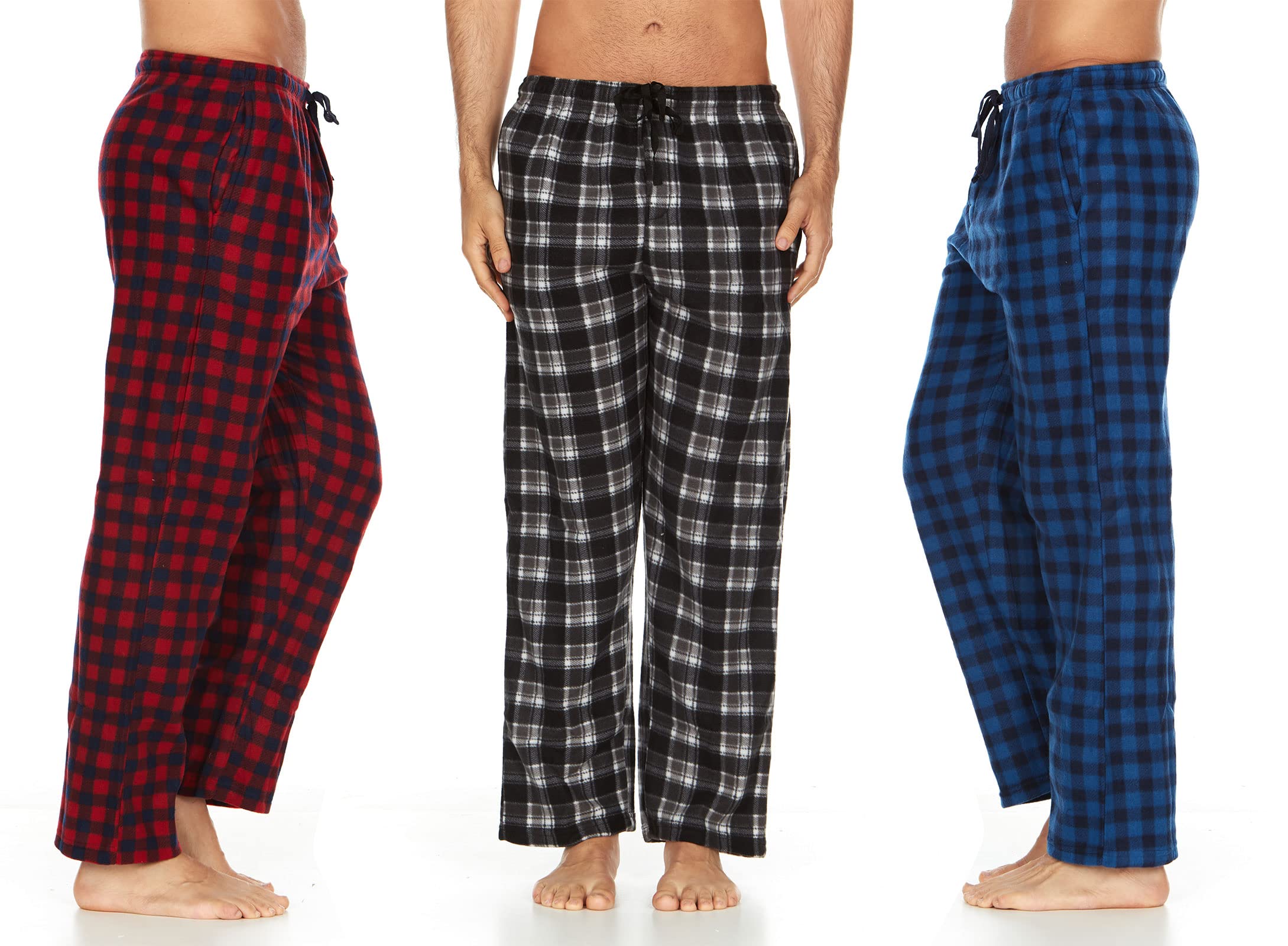 DARESAY Men's Fleece Pajama Pants with Pockets - Soft Microfleece Sleepwear & Lounge Pants for Men, 2-Pack - Perfect for Winter Nights, Home Relaxation and Cozy Lounging