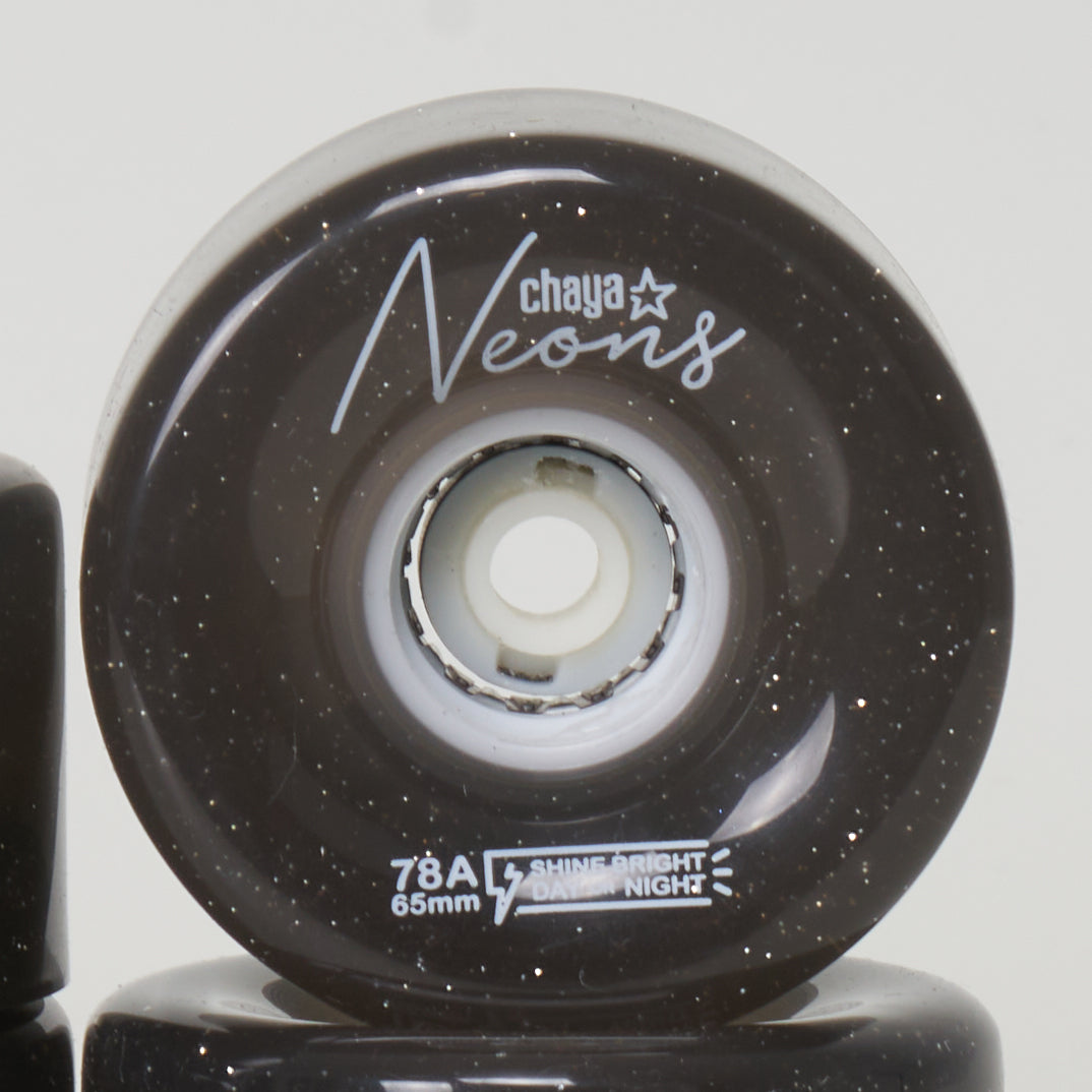 Chaya LED 65mm 78a Skateboard Wheels - Black Glitter Light Up Wheels for Night Skating, Longboards & Outdoor Roller Skates