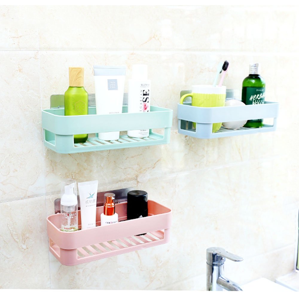 Everyfit Bathroom Storage Rack - Wall Mounted Shower Caddy & Kitchen Organizer with Basket, Plastic Corner Shelves for Bathroom & Shower (Green) - Perfect for Small Spaces, Dorm Rooms & Apartment Living