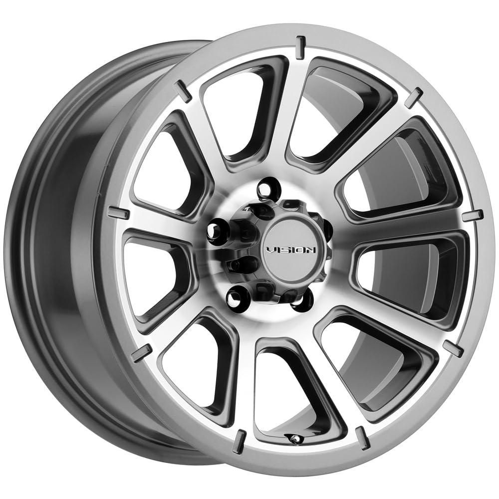 Vision 353 TURBINE Custom Wheel - 17x8.5, -6 Offset, 5x127 Bolt Pattern, 78.1mm Hub - Gunmetal with Machined Face Rim - Perfect for Jeep Wrangler, Ford F-150 & Off-Road Adventures