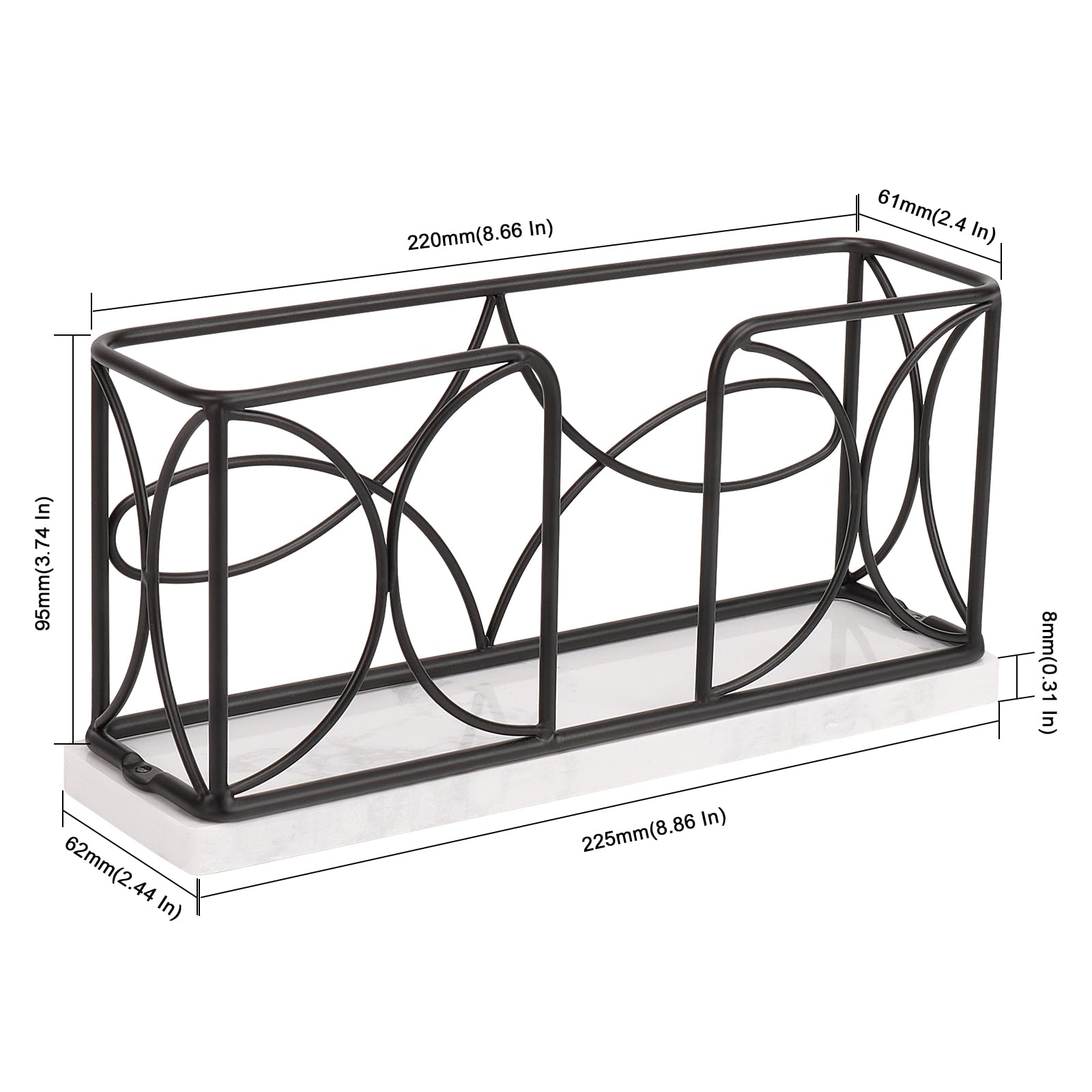 Modern Metal Napkin Holder with Marble Base - Elegant Guest Towel Paper Dispenser for Dining Table, Kitchen & Bathroom Vanity - Matte Black 4 Inch - Perfect for Home Decor, Restaurants & Office Use