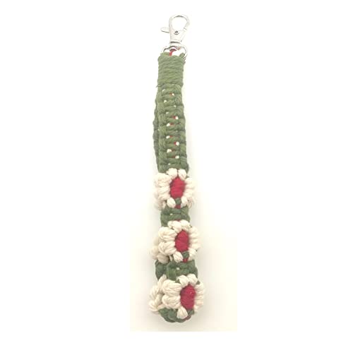 Handmade Macrame Flower Keychain - Boho Tassel Charm for Car Keys, Backpack, Purse | Unique Boho Accessory & Bracelet Gift for Women (White) - Perfect for Boho Lovers, Travelers & DIY Enthusiasts