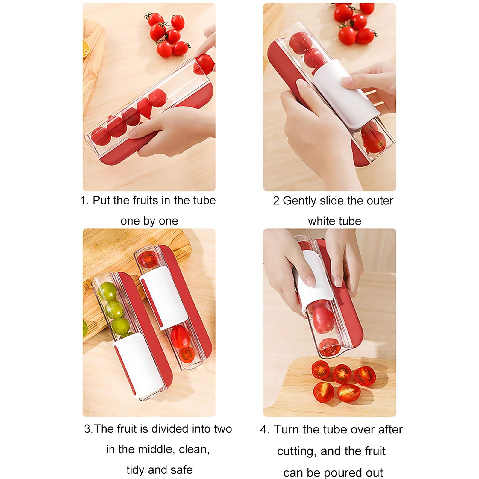 Premium Stainless Steel Fruit Slicer - Cherry Grape Tomato Cutter for Fruit Salad, Cake Decorating & Baby Food Prep | Kitchen Gadget for Fast Slicing (7.5