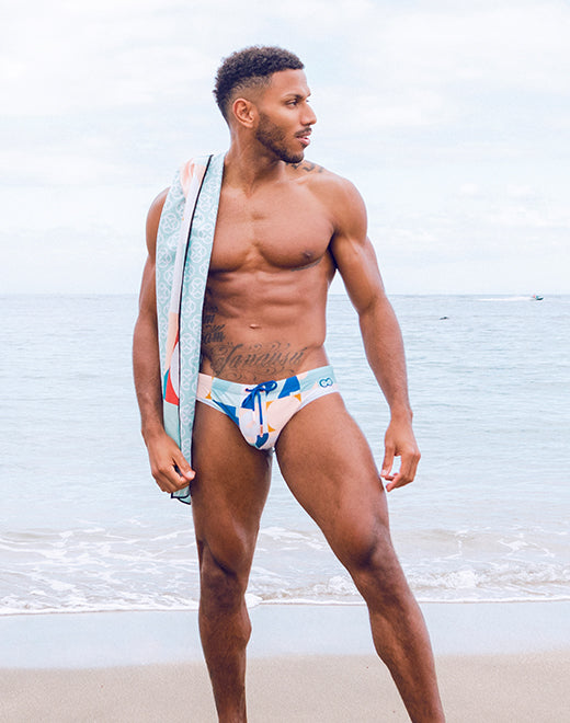 V10 Print Swim Brief - Insignia Turquoise Men's Swimwear for Beach & Pool | Stylish & Comfortable Quick-Dry Swim Trunks for Summer Vacation & Water Sports