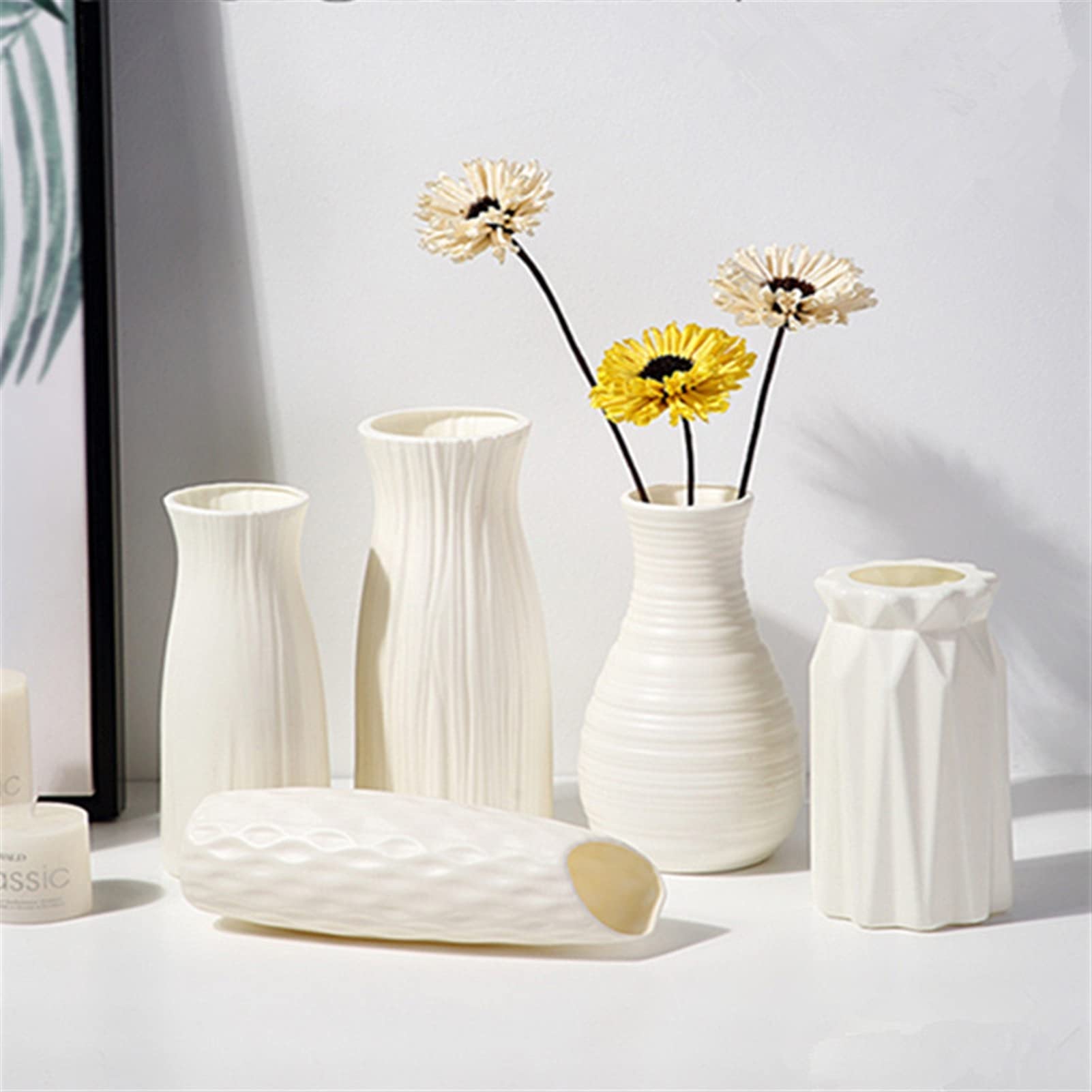 Modern Nordic Plastic Flower Vase - Shatterproof Home Decor for Living Room, Office & Wedding Centerpieces - Decorative Cachepot for Fresh & Artificial Flowers (Elegant Blue)
