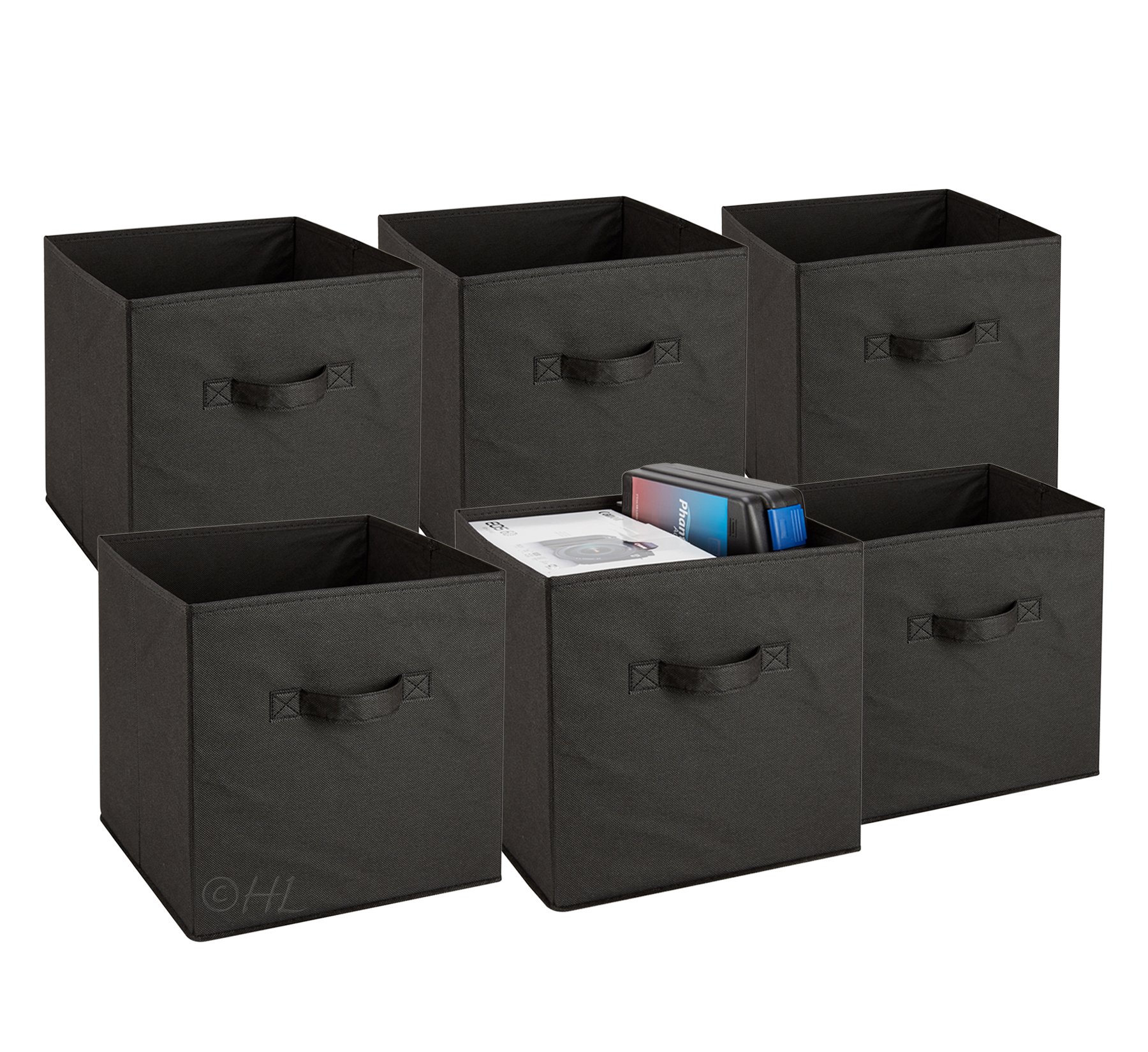 Foldable Cube Storage Bins 6 Pack - Collapsible Fabric Organizer Bins for Shelves, Closet & Underbed Storage - Perfect for Clothes, Toys & Home Organization (Black) - Ideal for Kids' Rooms, Dorm Rooms & Small Space Organization