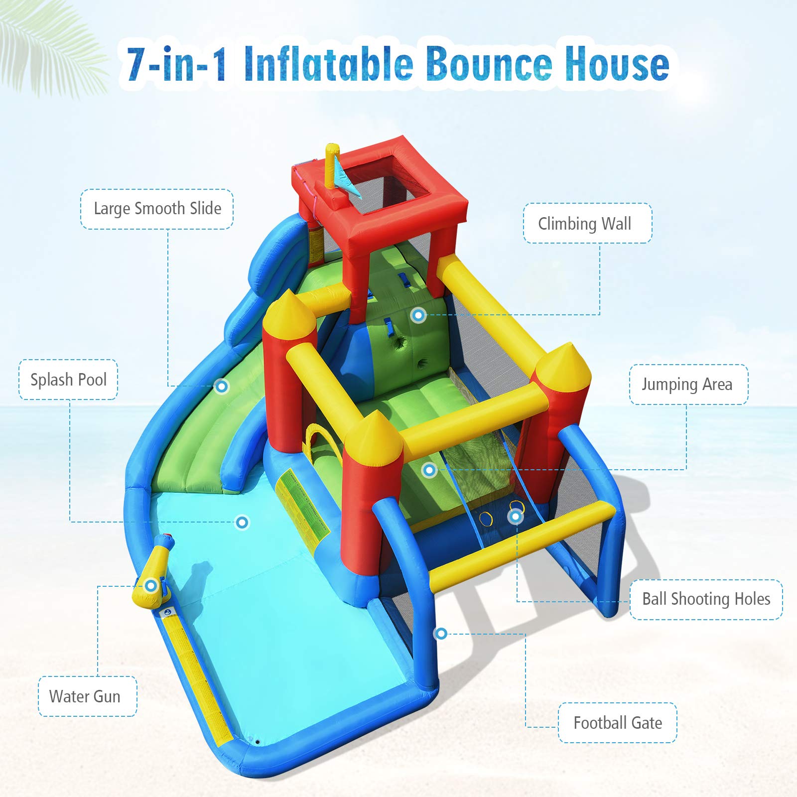 BOUNTECH 7-in-1 Inflatable Water Slide Park with Football Gate & Splash Pool - Giant Bounce House for Kids & Adults - Backyard Water Slides for Summer Outdoor Fun - Perfect Birthday Gift & Party Entertainment