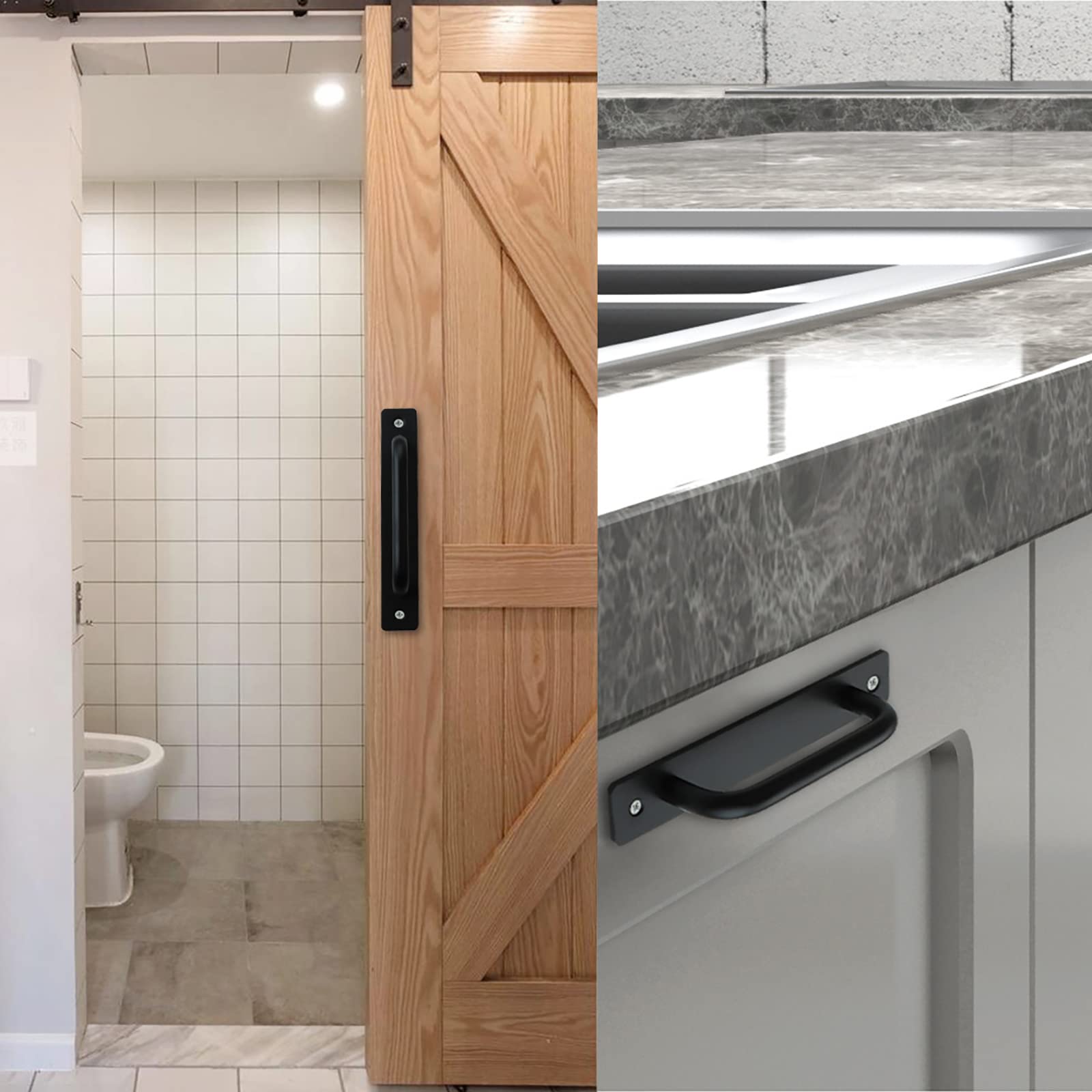 Heavy Duty Black Aluminum Alloy Pull and Flush Sliding Barn Door Handle - Perfect for Gates, Garages, Sheds & Furniture - Rust-Resistant Hardware for Smooth Operation
