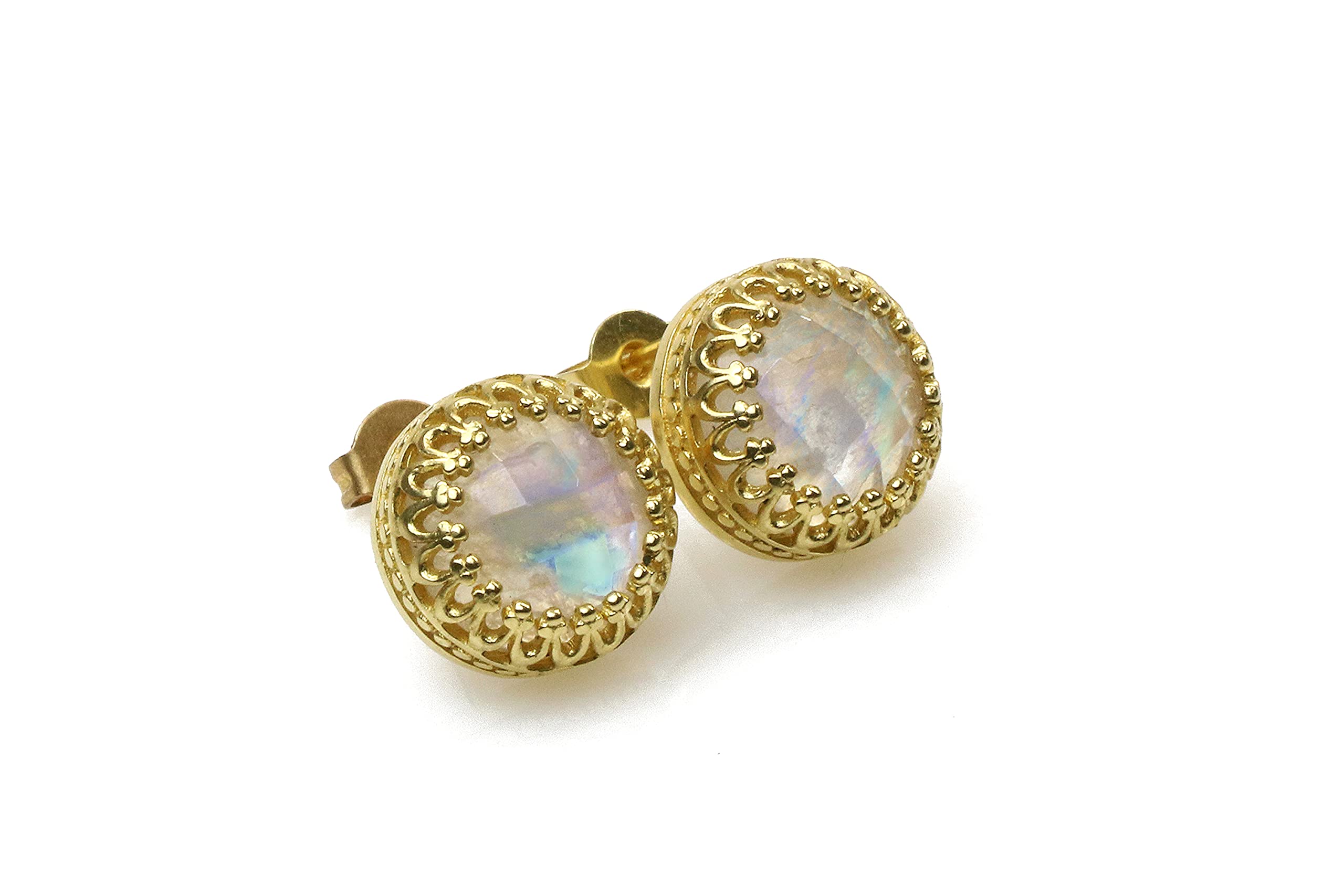 10mm Moonstone Post Earrings for Women - 14k Gold Filled Anemone Jewelry - Perfect Gift for Sister, Mom & Friend with Gift Box - Elegant Everyday Wear & Special Occasion Jewelry