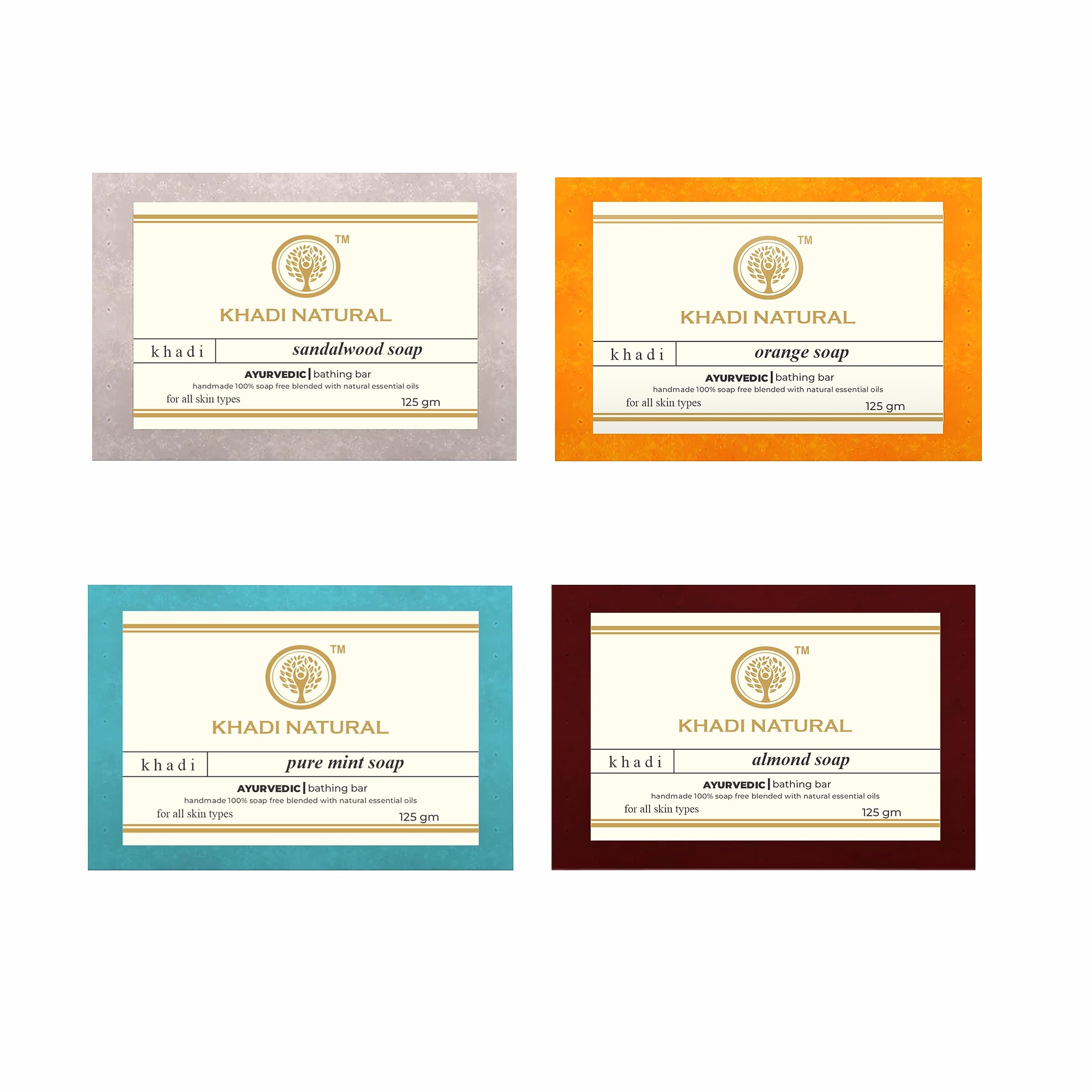 Khadi Natural Herbal Handmade Soap Gift Set - 4 Pack (125g Each) | Organic Essential Oil Soap Bars for Healthy Skin & Body | Perfect for Spa Day, Relaxation & Eco-Friendly Gifting