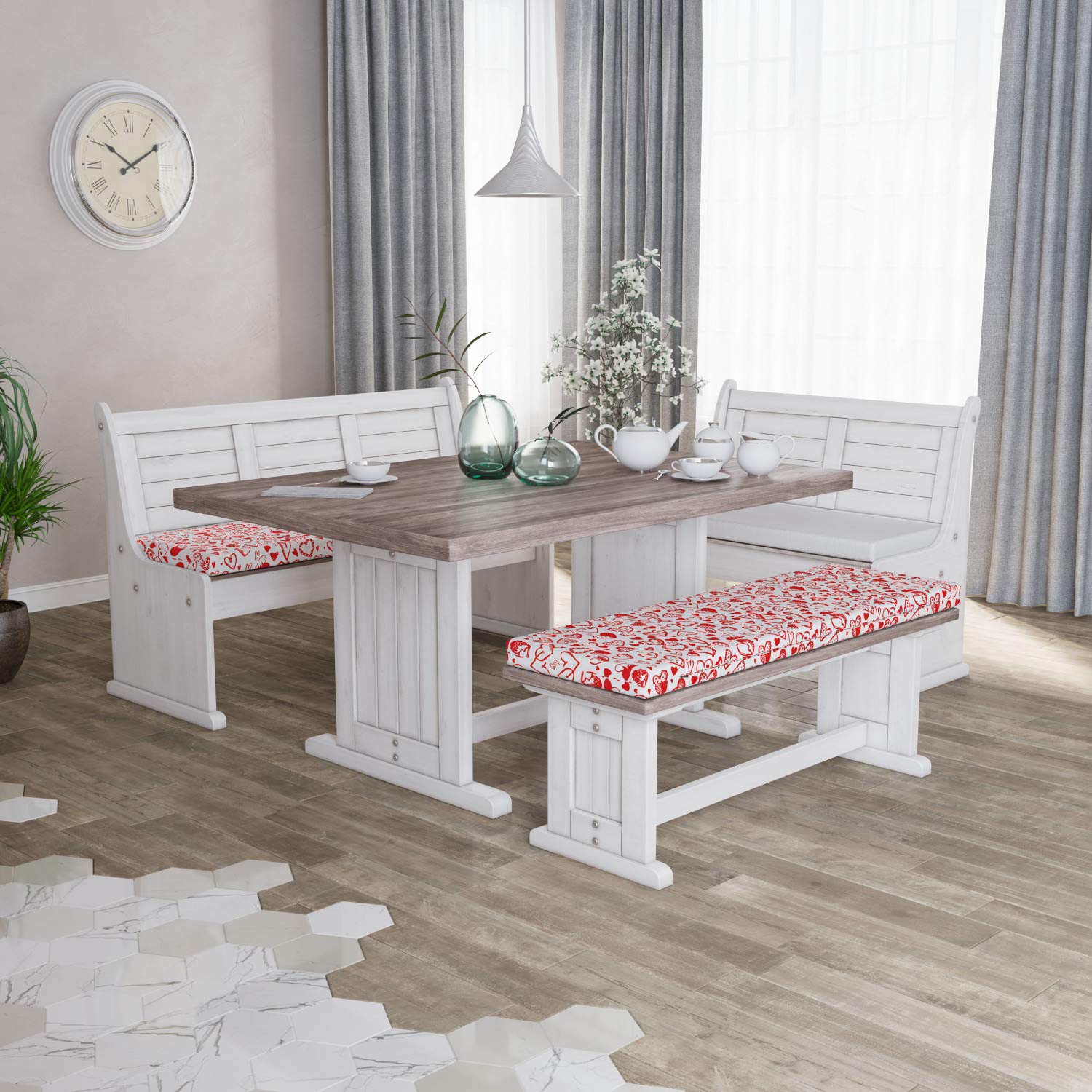 Ambesonne Valentine's Day Bench Cushion Set of 2 - Red & White Heart Pattern with Dots & Arrows - 45