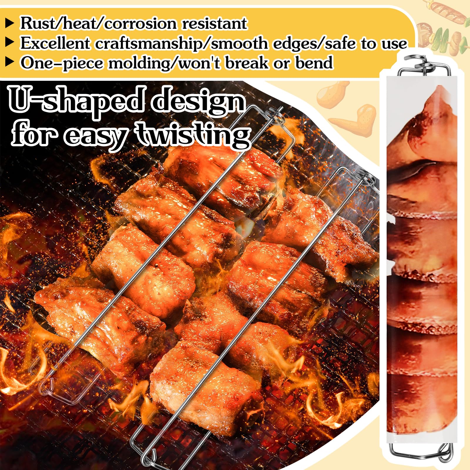 4-Piece BBQ Chicken Wing Clamping Grill Forks - Heavy Duty Stainless Steel Wing Holders for Grilling, Roasting, and Smoking - Perfect for Outdoor Camping, Picnics, Backyard Barbecues, and Tailgating Parties