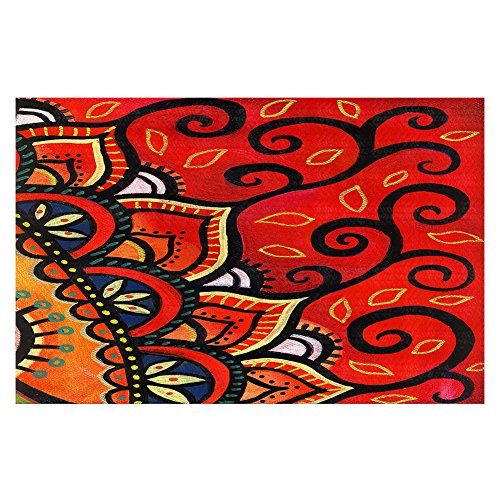 Ann Marie Cheung Woven Area Rugs - Red Sunburst Non-Slip Kitchen & Bath Mats 4x6 Ft, Perfect for Living Room, Bedroom, and Entryway Decor