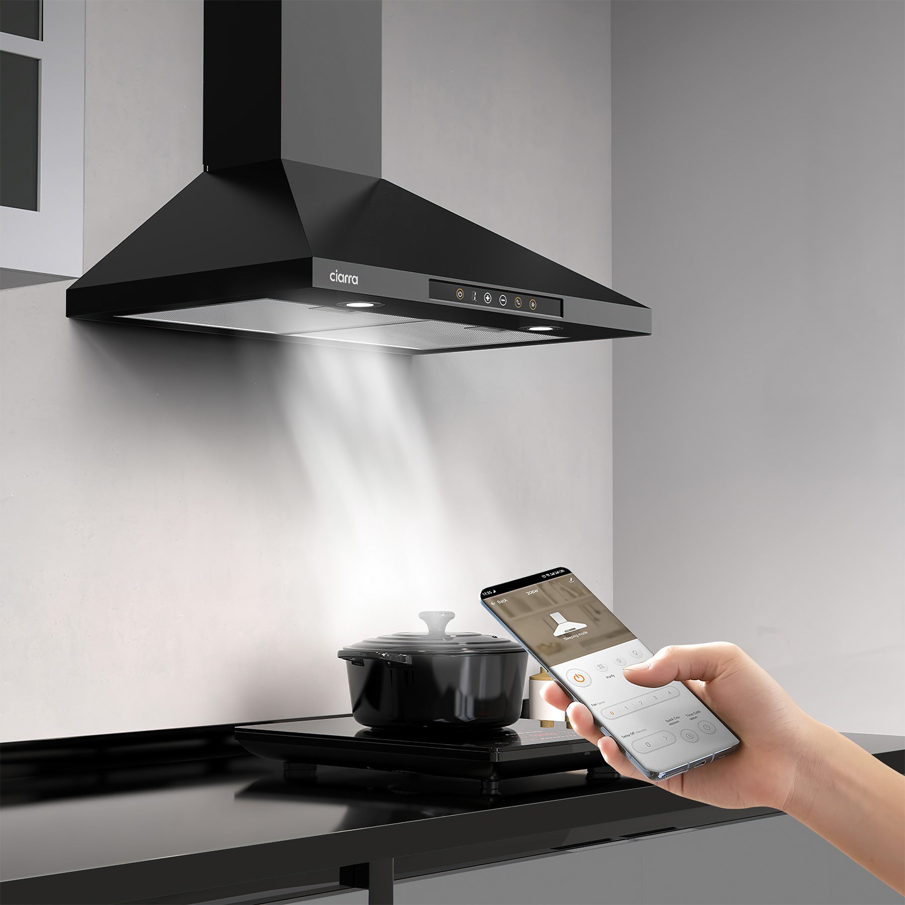 CIARRA 30 Inch Smart Wall Mount Range Hood with Alexa & Google Home Voice Control - Stainless Steel Kitchen Vent Hood for Modern Homes - Perfect for Cooking, Grilling & Baking (Model CAB75206W OW)