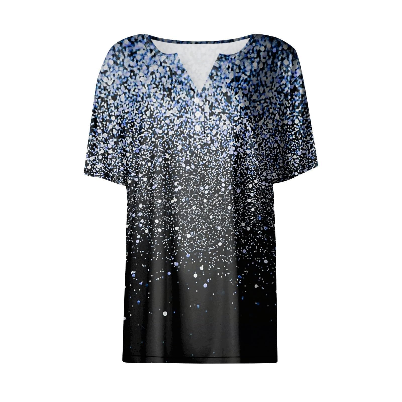Women's Rhinestone Henley Shirts - Short Sleeve V-Neck Casual Summer Tops & Dressy Blouses | Button Down T-Shirts for Women | Perfect for Office, Date Night & Summer Outfits 2024